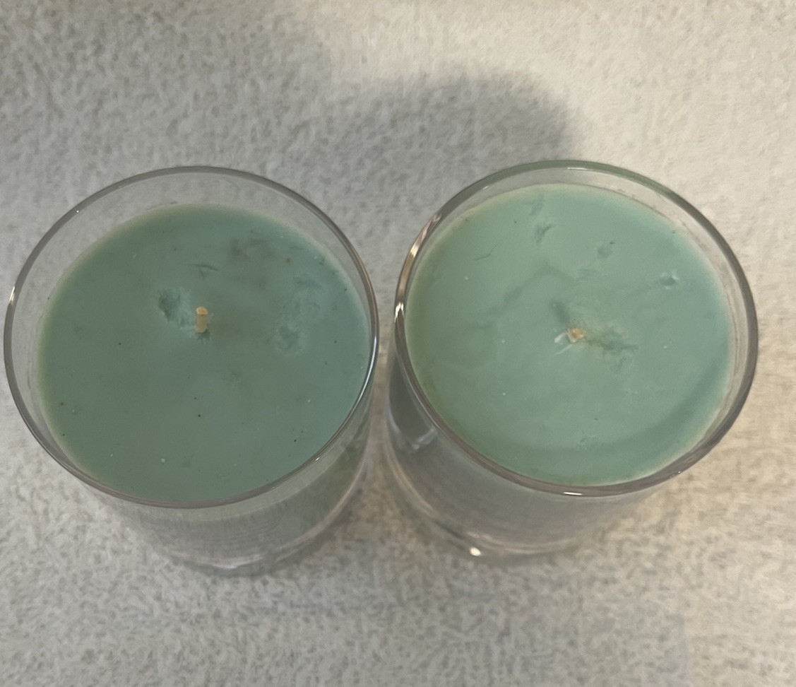 Two 4″ Votive Candles Art Glass Controlled Bubble Mint Green Spring