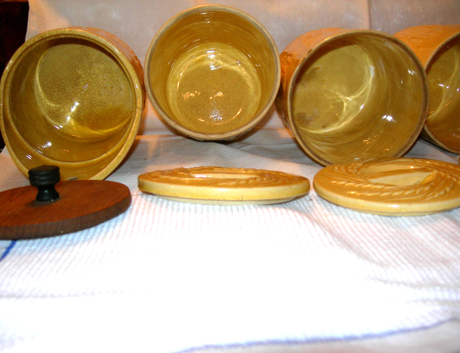 Antique Hull Pottery 9 pc Cannister Set Wheat Design RARE
