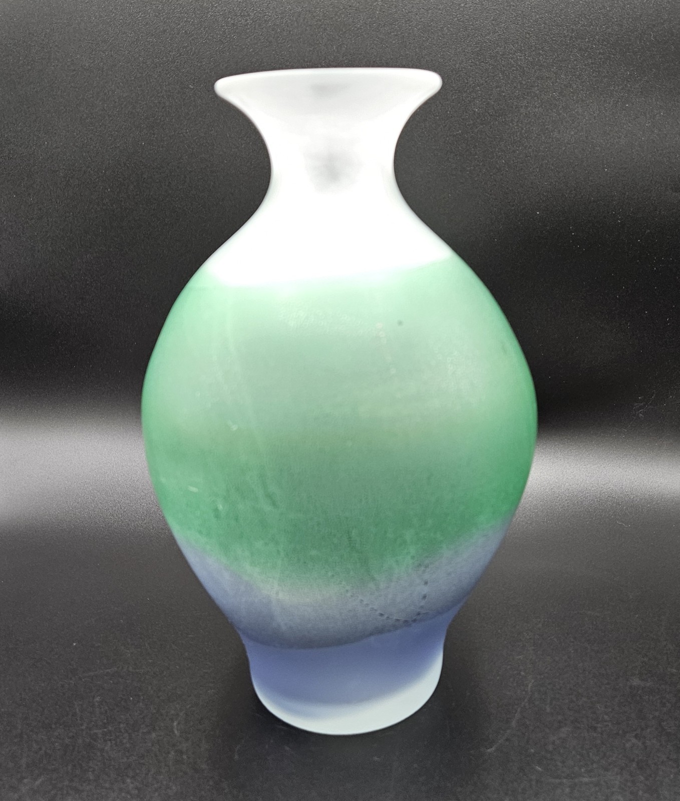 Hand Blown Clear/Blue/Green Frosted Art Glass Large Heavy Vase Spain? Mexico?