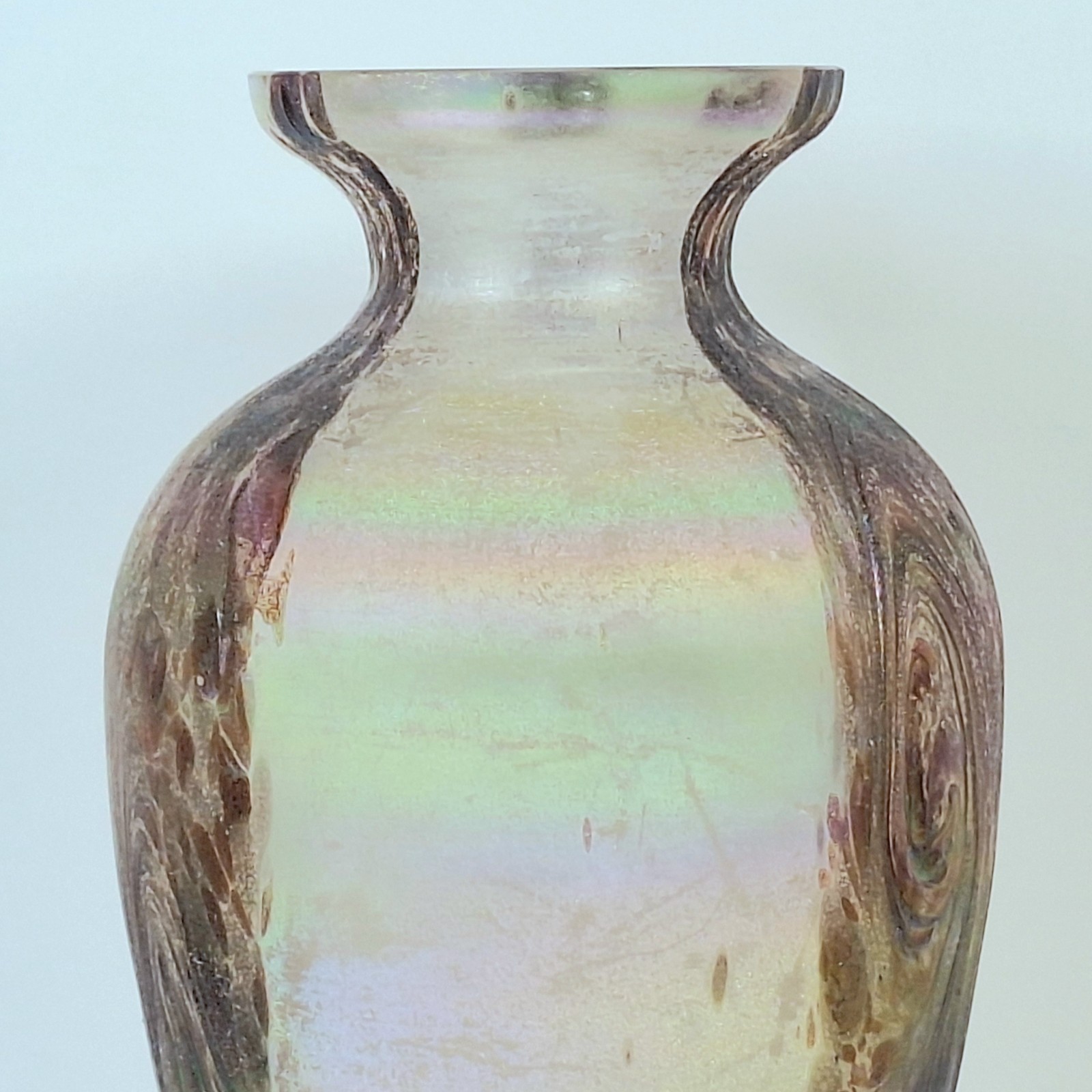 Vintage Iridescent Rainbow Swirl Frosted Glass Vase 8″ FREE SHIPPING