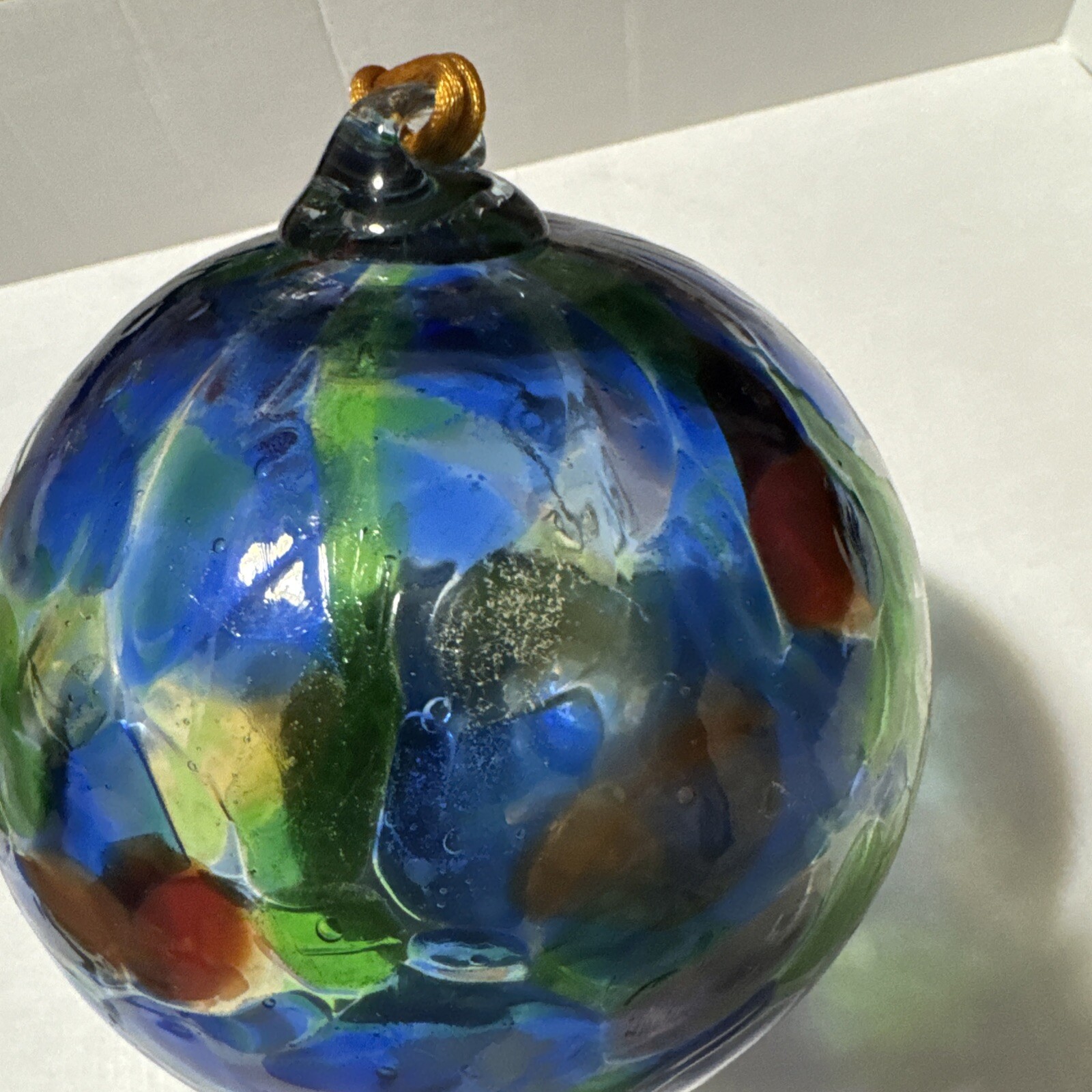Art Glass Hand Blown Ornament Orb Ball Sun Catcher Blue Green Red 5”
