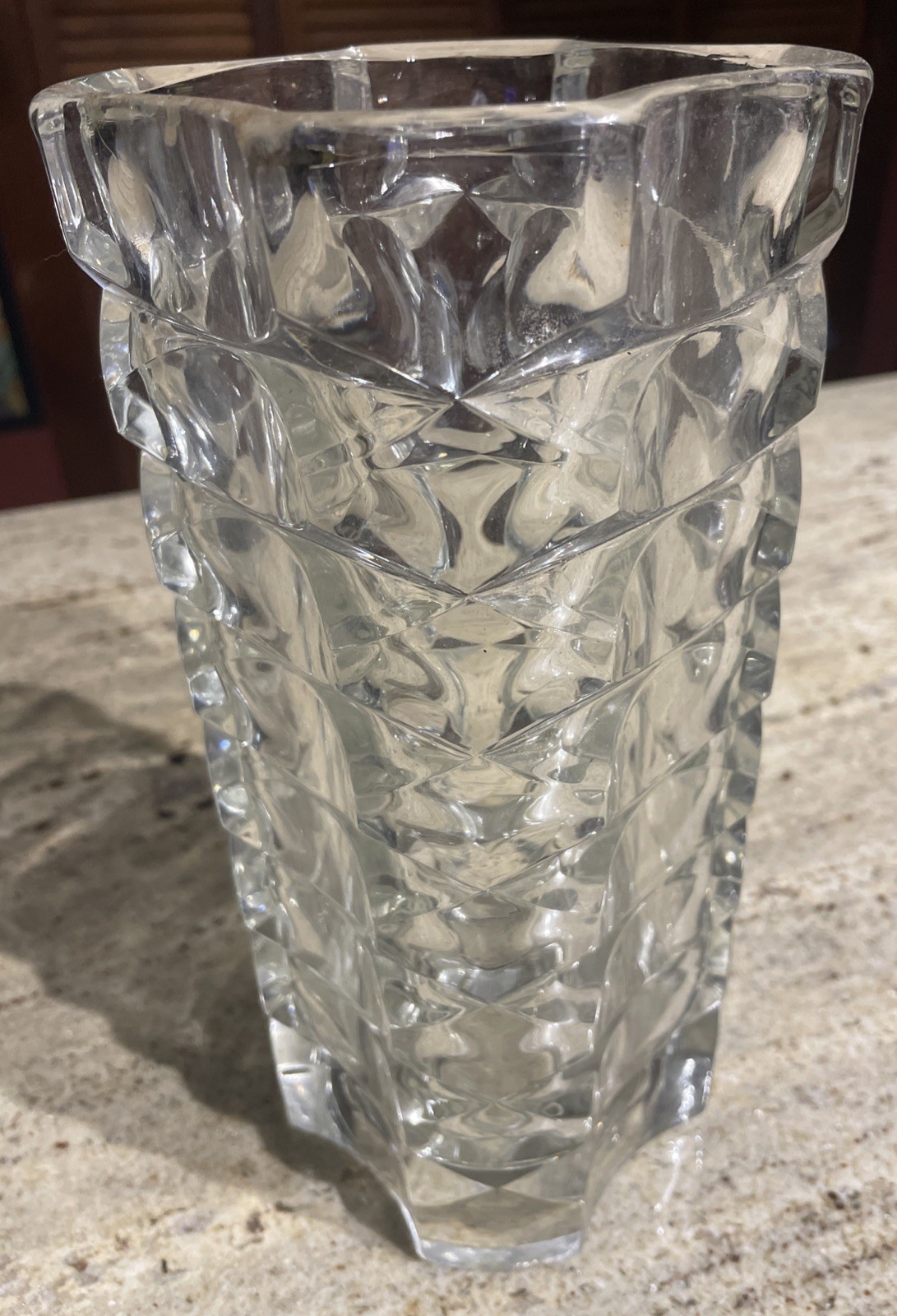 Windsor Crystal Durand Luminarc Clear Glass Vase France Cubist MCM Vintage 9.75”