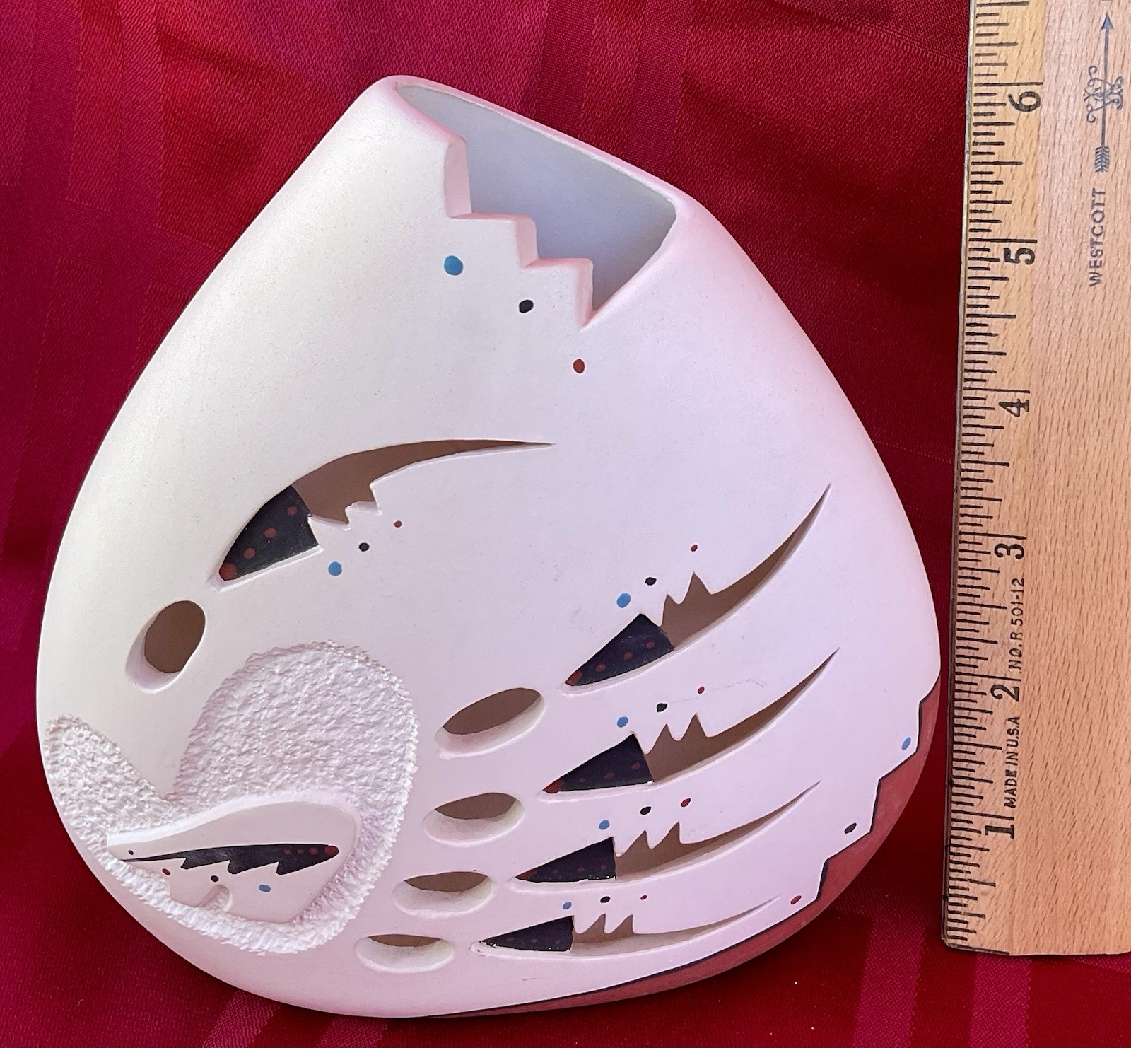 Native American Acoma Pueblo Vase Pottery Vessel Bear Claw hand-Painted Signed