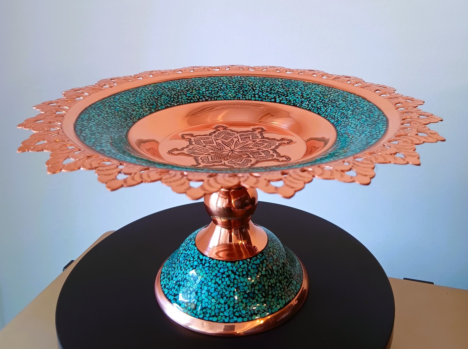 Turquoise Decorative Pedestal Bowl – Lotus
