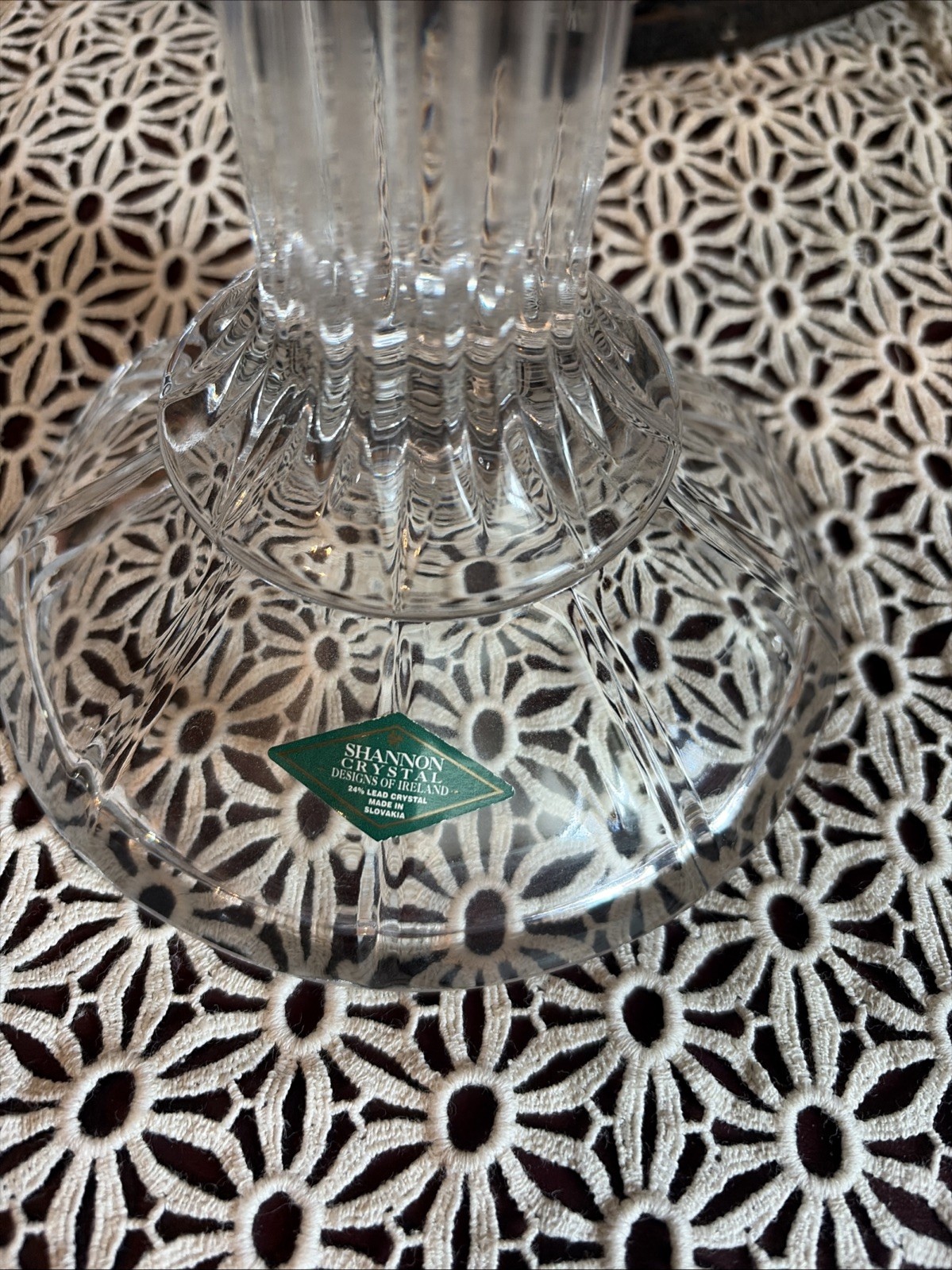 VTG Godinger Shannon Crystal Ireland Fluted Pillar Taper Candle Holder 10″ NWT
