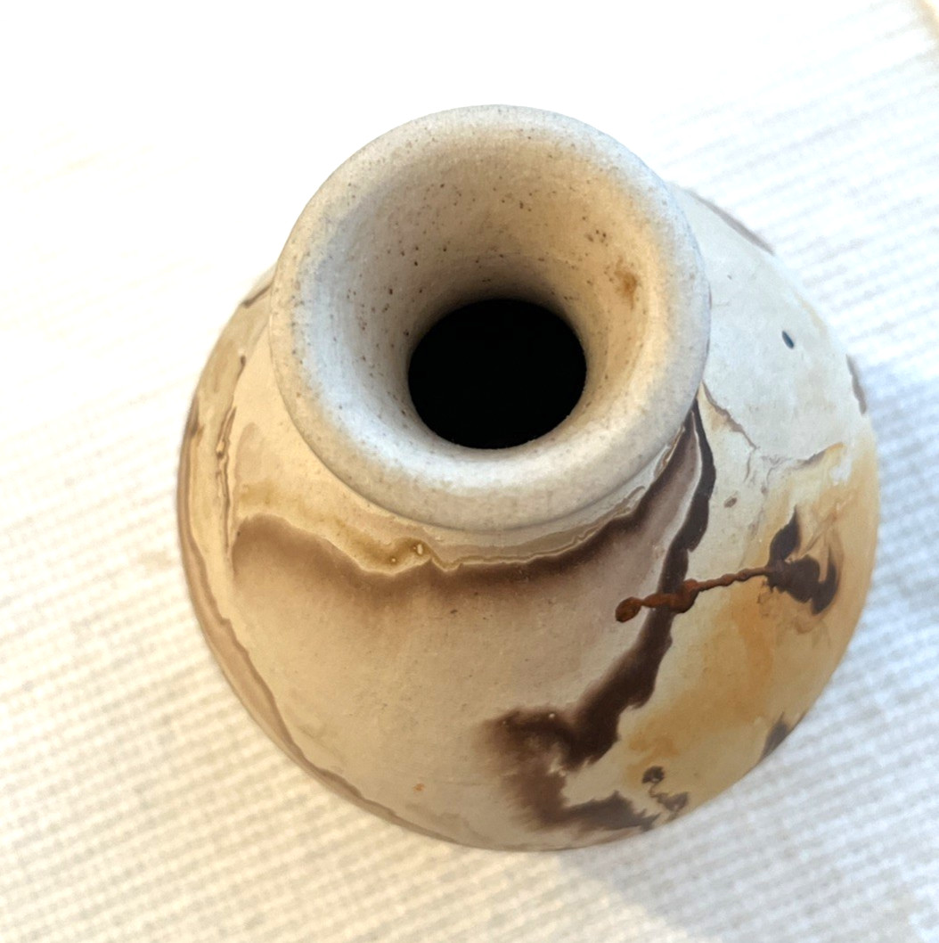 Nemadji Pottery USA Bud Vase Brown Earth Tones Swirl Retro Design 3.5” Inches