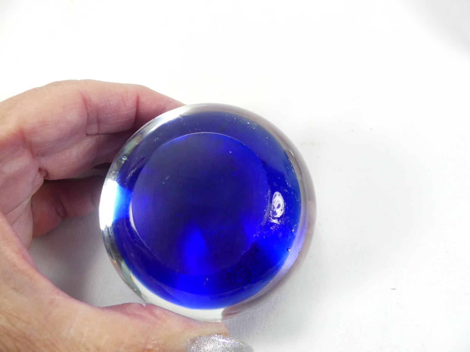 Vintage Colbalt Blue Golden Footprint Sand Art Paperweight