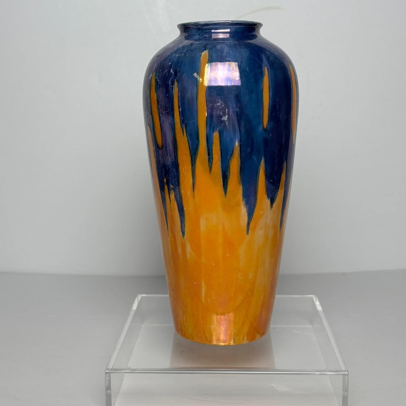 Hummel Vase 7.25″ Blue Orange Vintage Czecho-Slovakia Drip Glaze