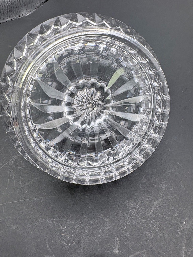 Vintage Waterford Style Clear Crystal Glass Vanity Jewelry Ring Holder 3″ Tall