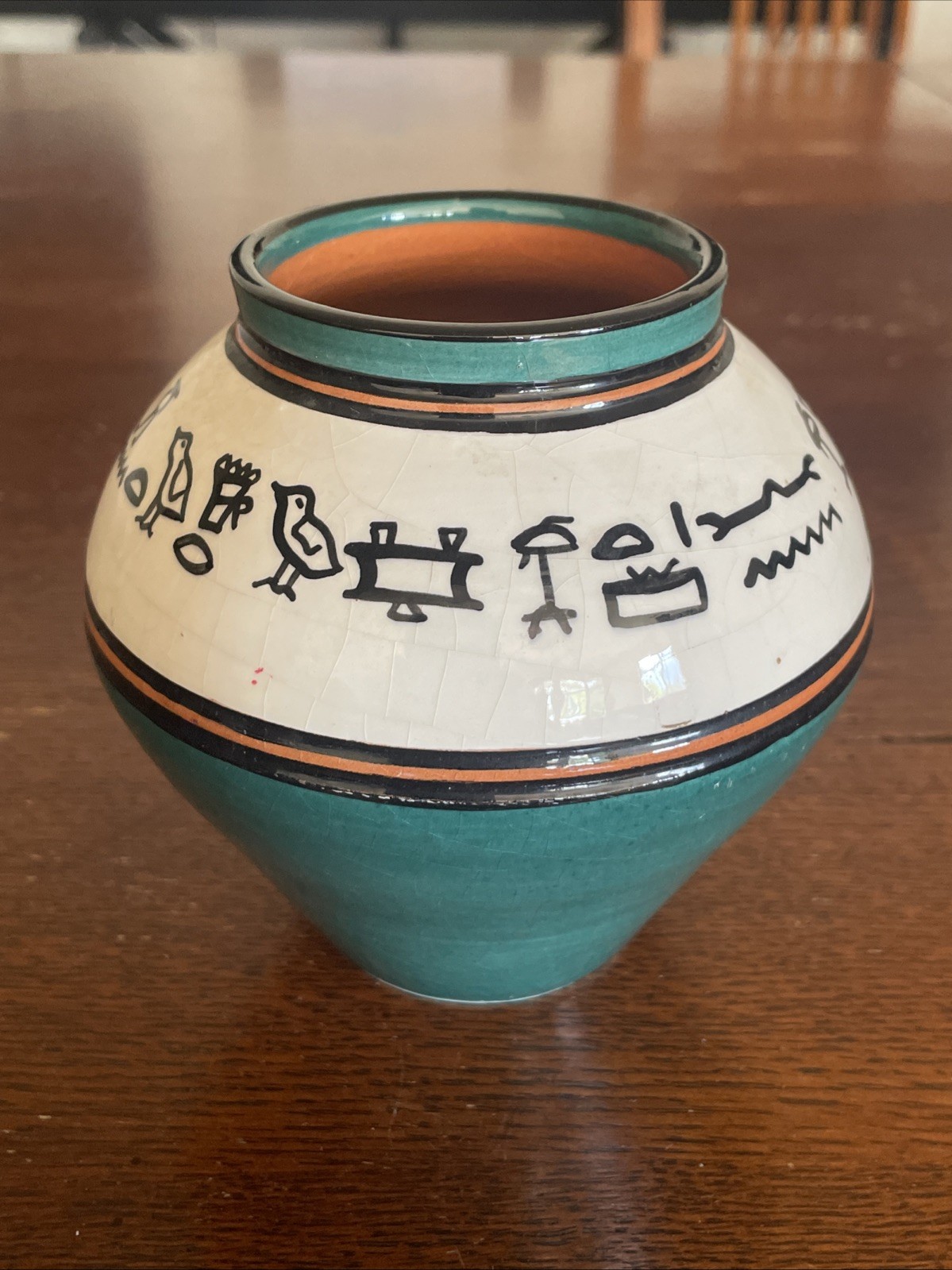 Vintage Egyptian Revival Pottery Vase Signed 4.5”x4.5”