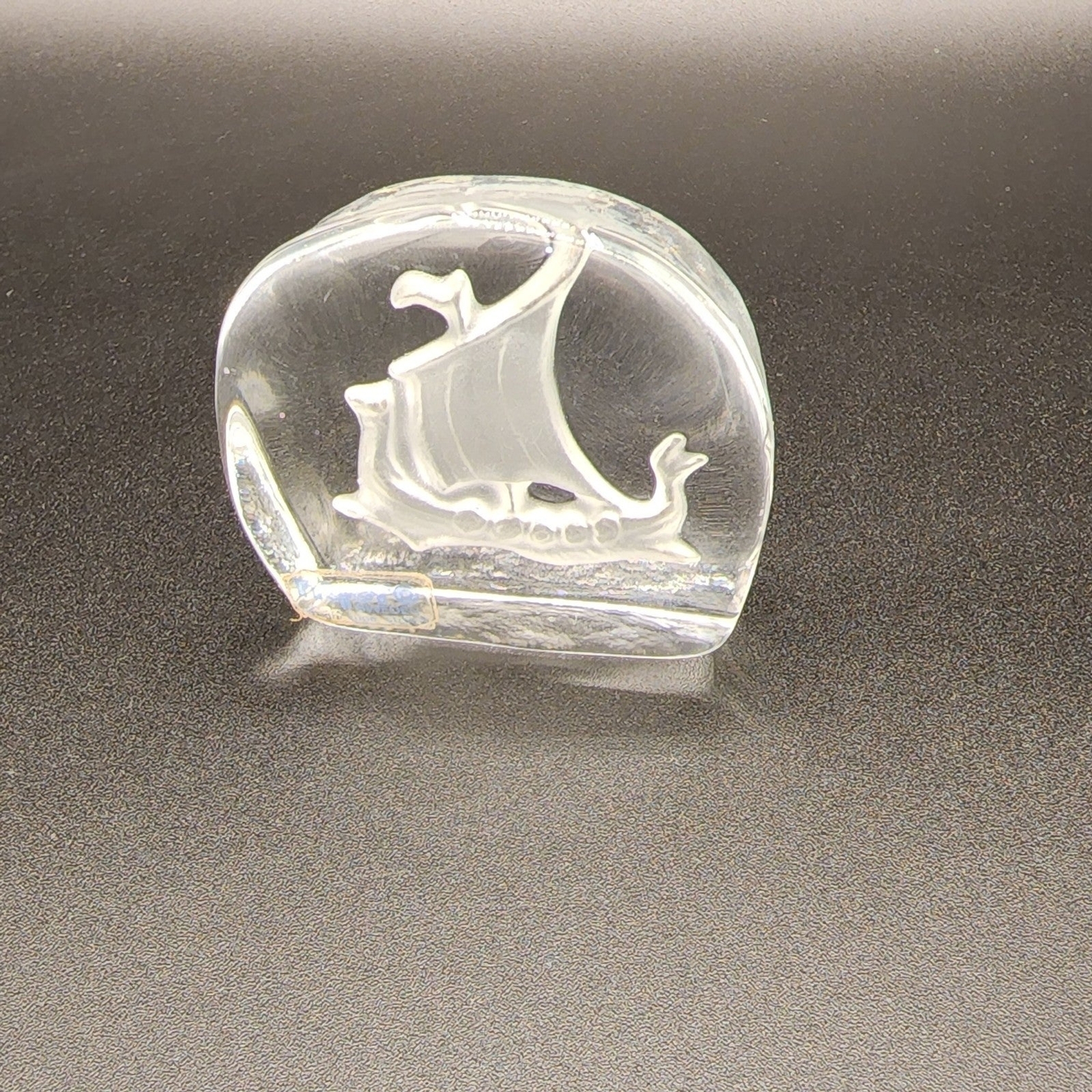 Crystal Ship Paperweight Scandinavian Glass Nybro Sweden Rune Strand Design