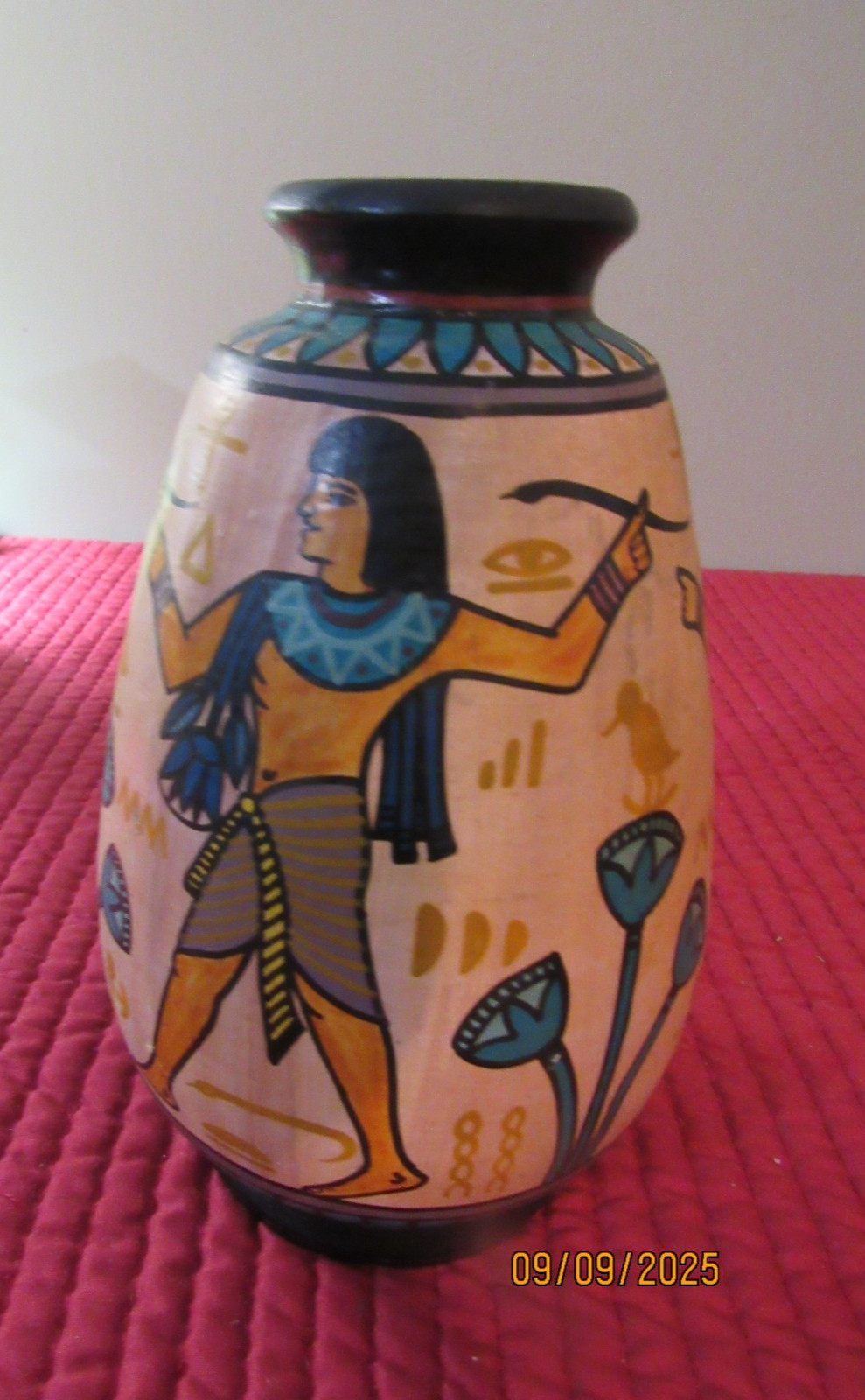 HANDPAINTED EGYPTIAN POTTERY VASE MULTICOLOR 8″X5.5″ GUC **READ**