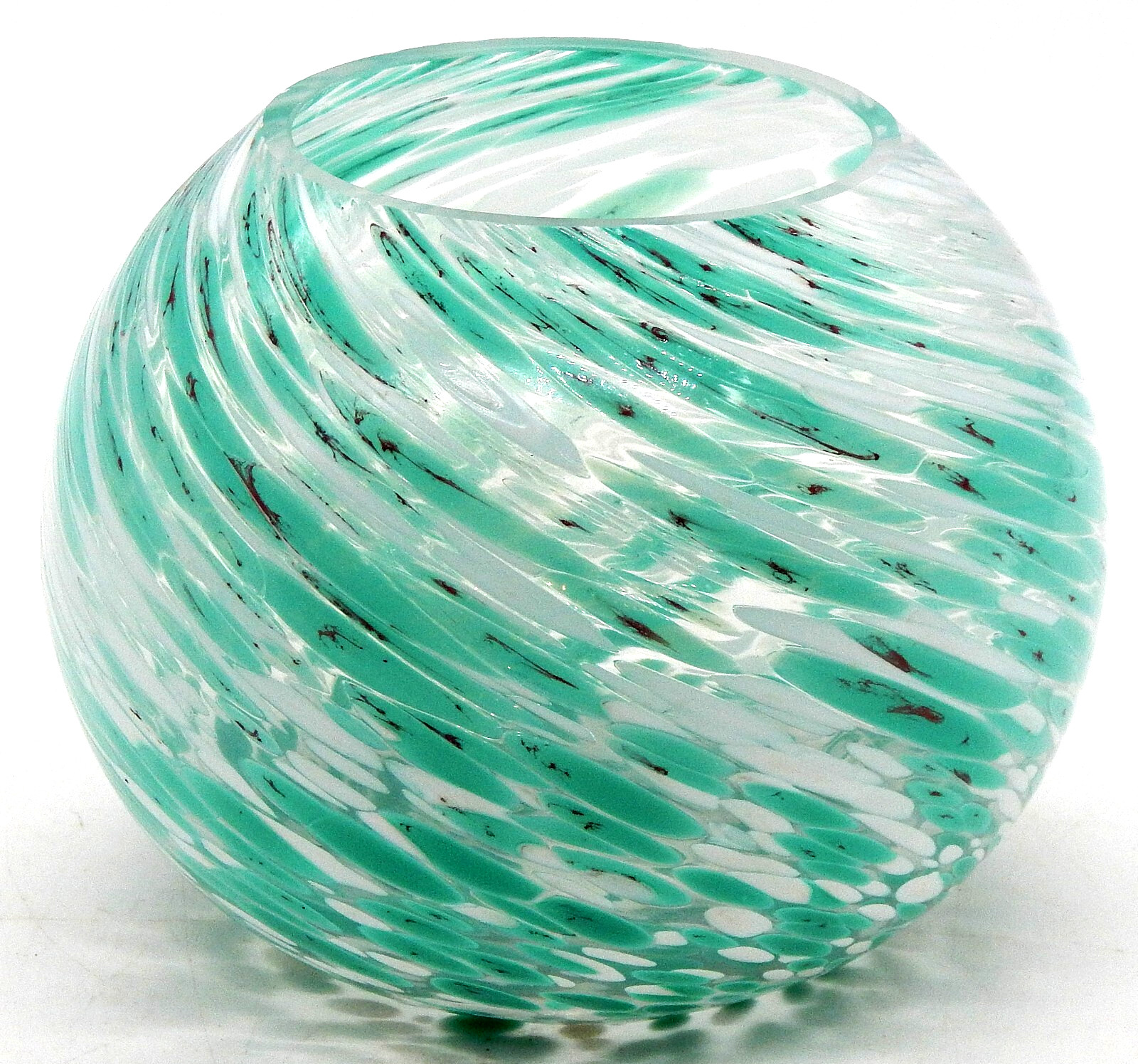 Vintage Hand Blown Art Glass Bowl Vase Multicolor Textured Swirl Heavy 6×6 Decor