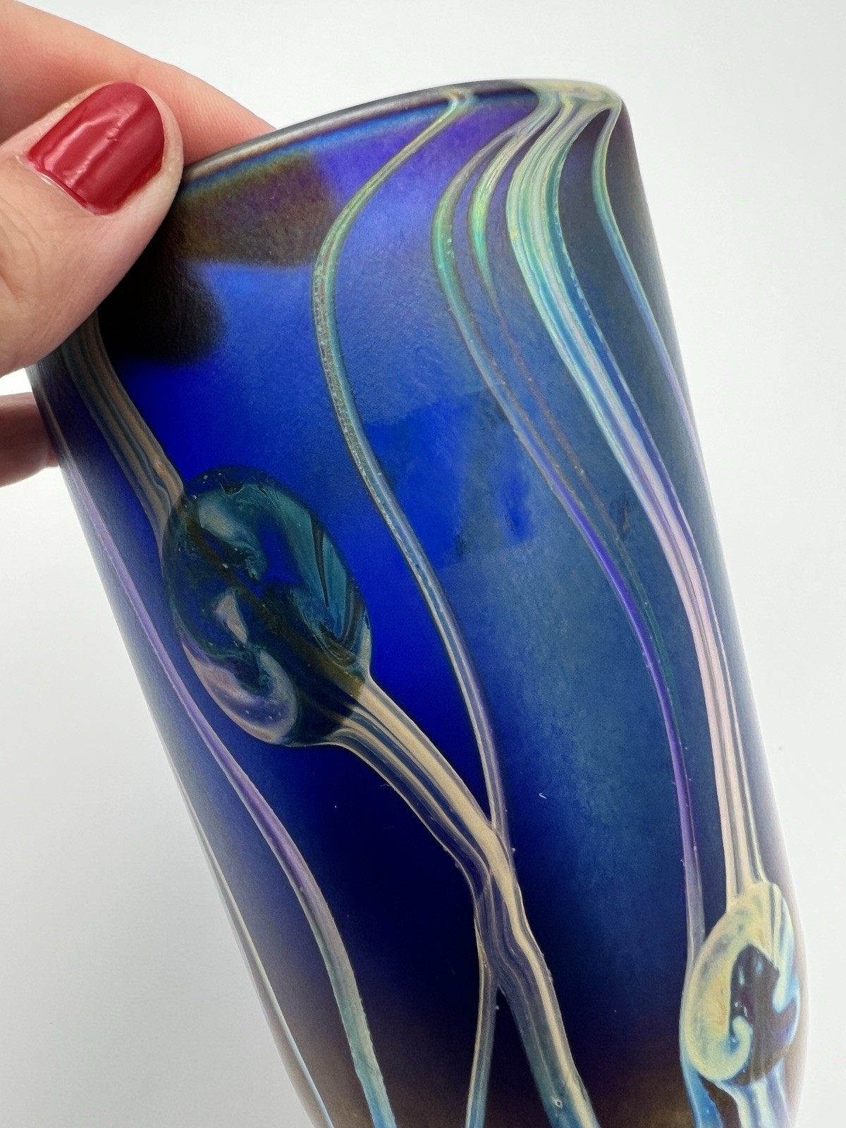Signed Nick Delmatto Iridescent Art Glass Vase 1981