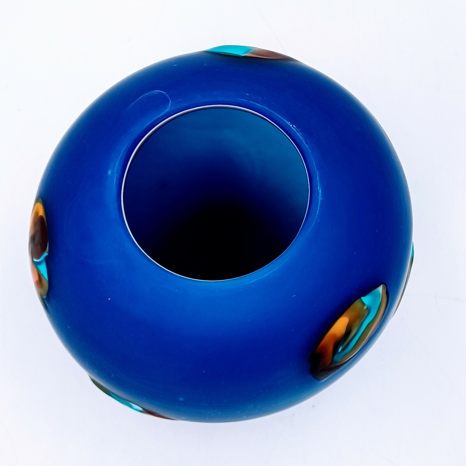 Azerbaijan Russian Handblown Art Glass Blue Bowl 5″ H. New open box. AZ01-3