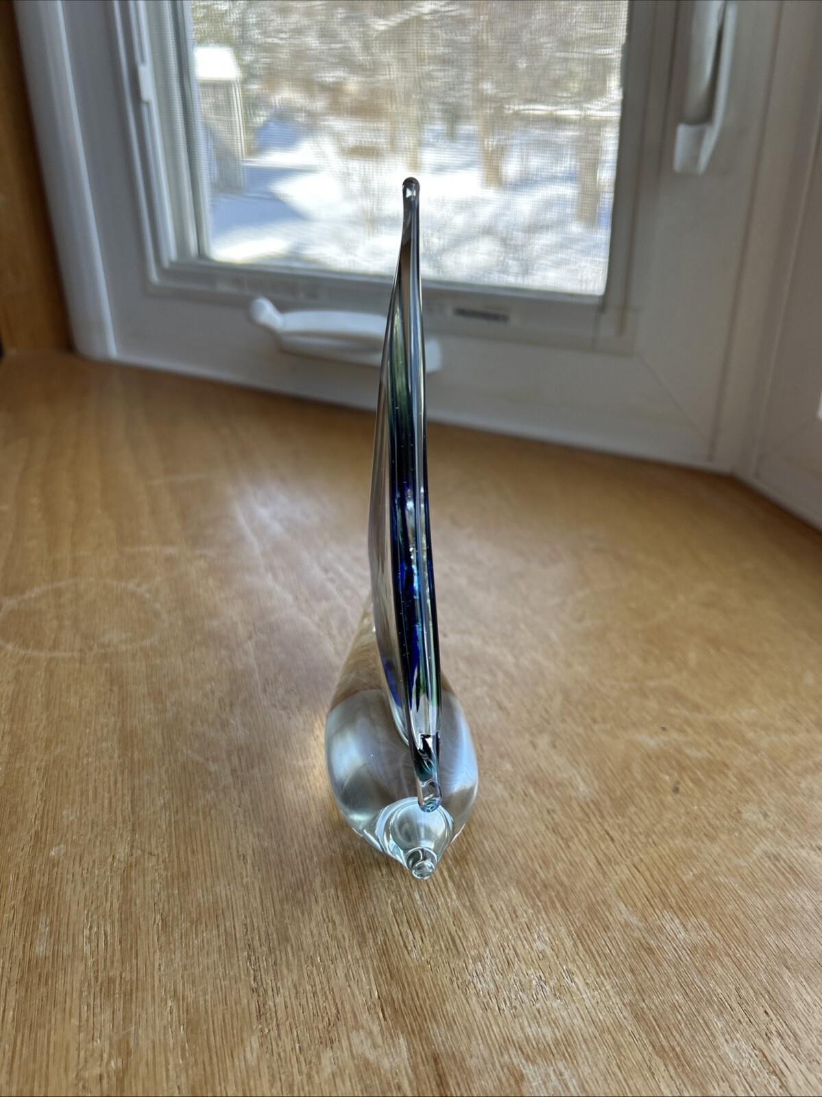 Hand blown glass Sailboat Blue Green Paperweight Nautical Display Sailing Boat