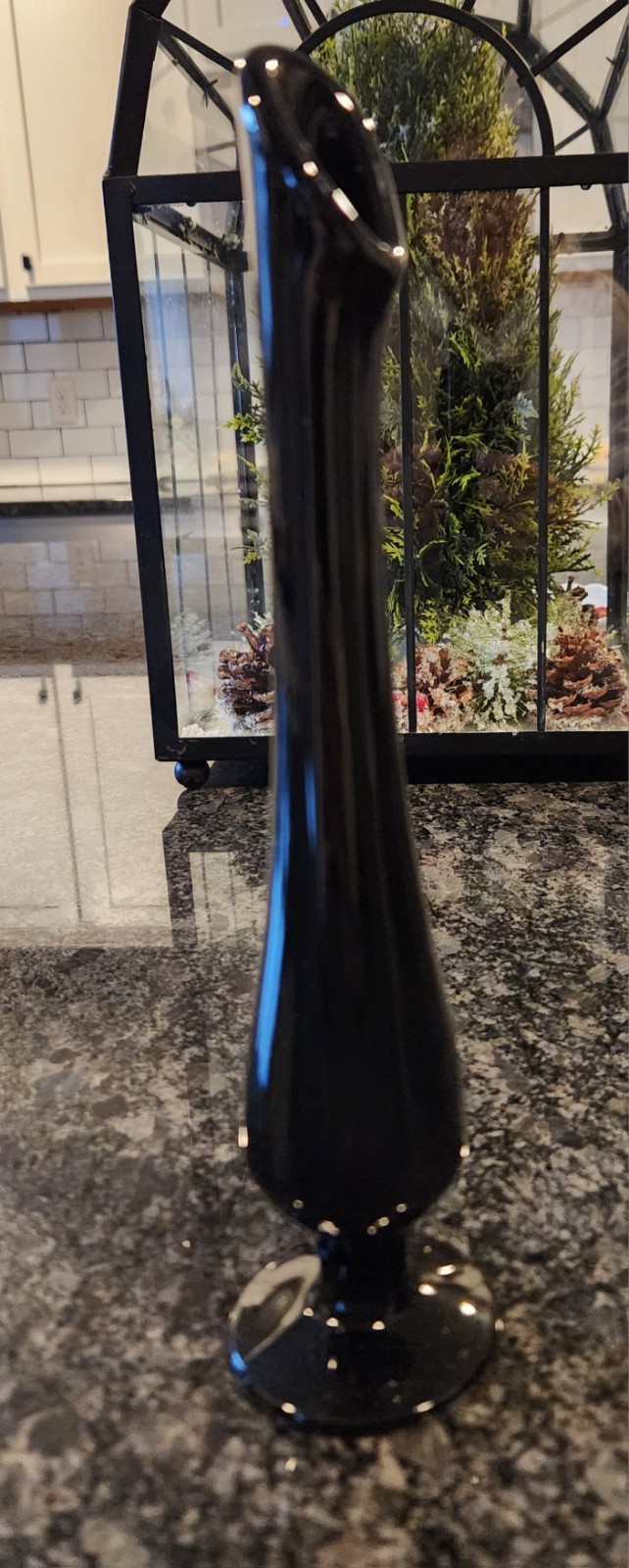 Vintage Fenton Glass Black Swung Pedestal Bud Vase MCM 9 1/4 Inch 1970’s