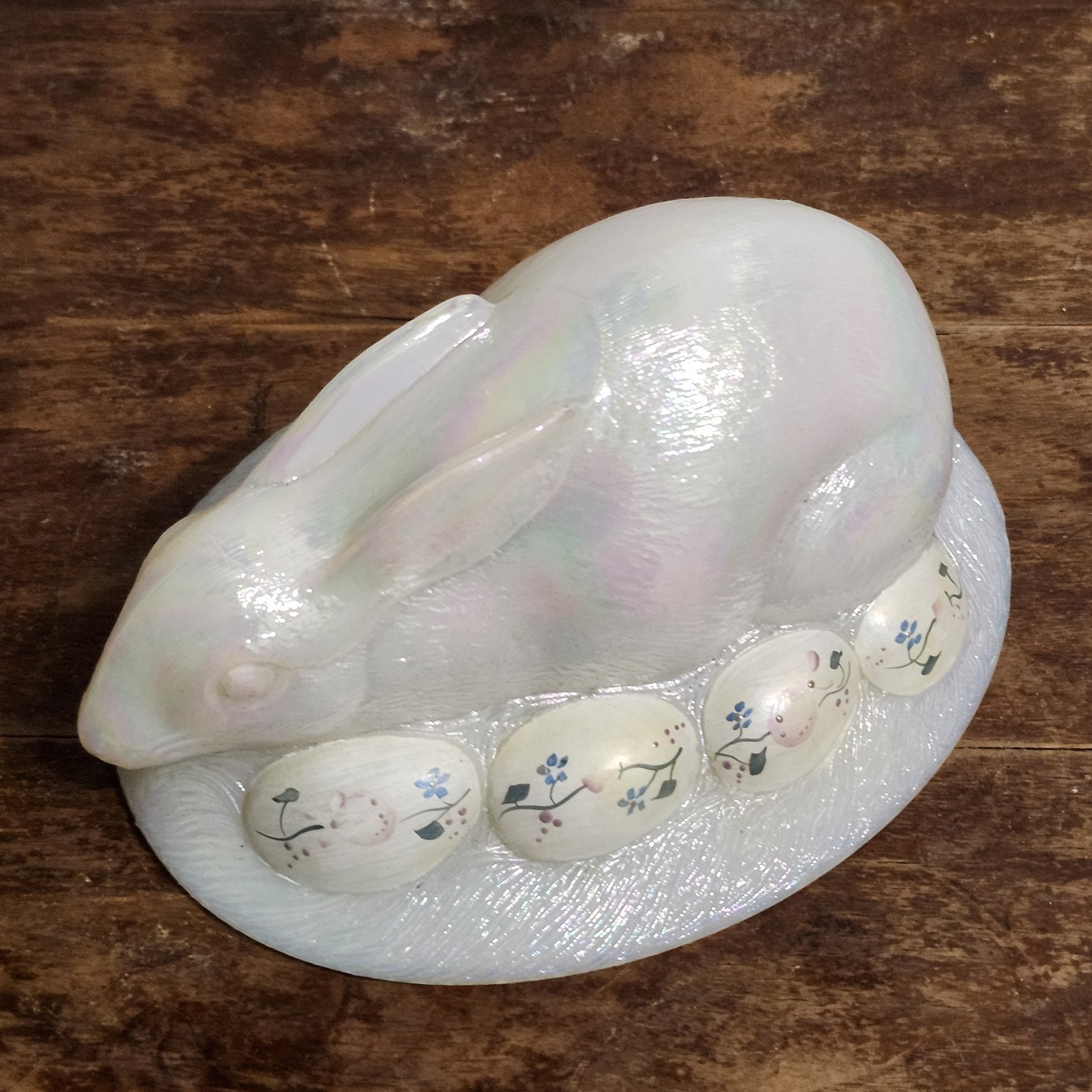 Fenton Glass Handpainted Signed White Bunny On Nest REPLACEMENT LID ONLY READ