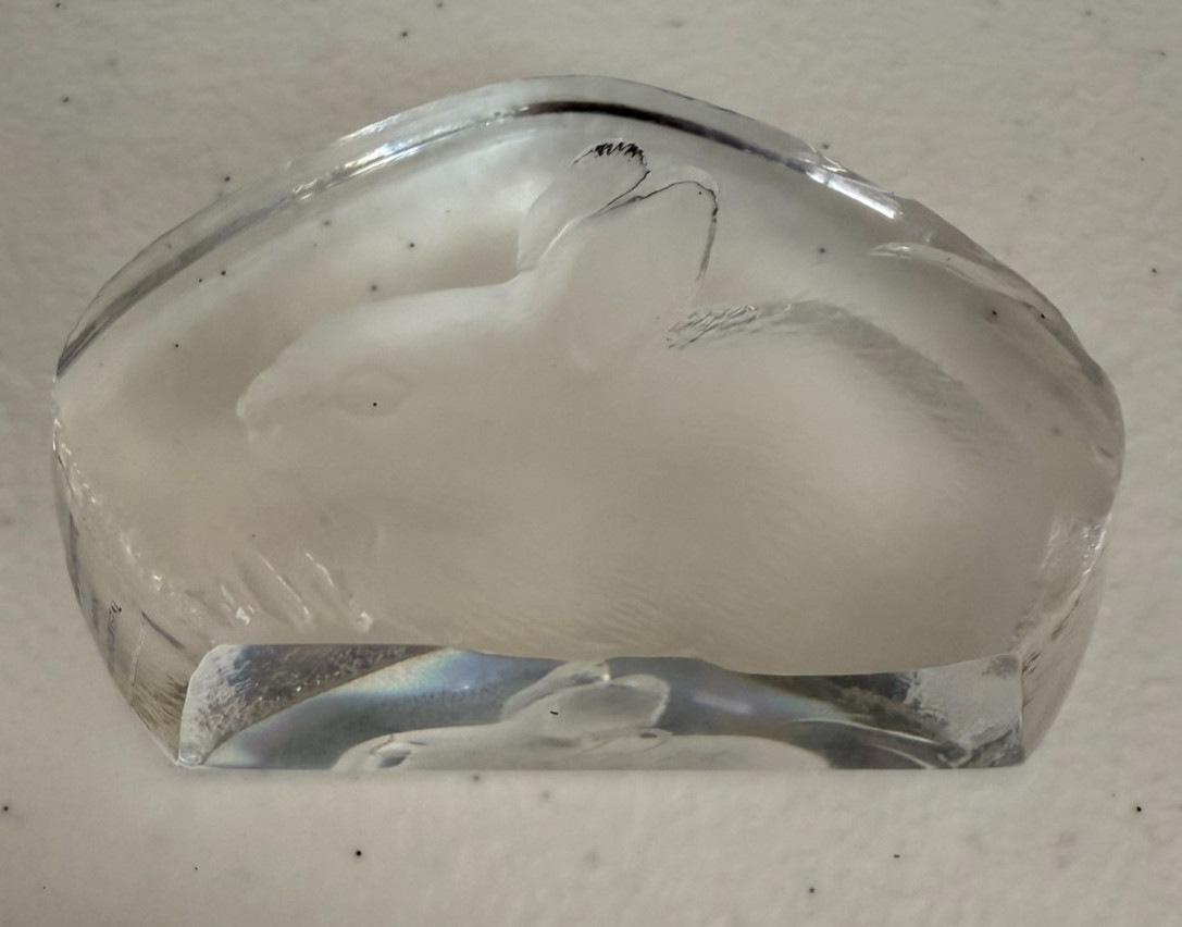 Mats Jonasson Paperweight Sweden Crystal Etched Rabbit Bunny