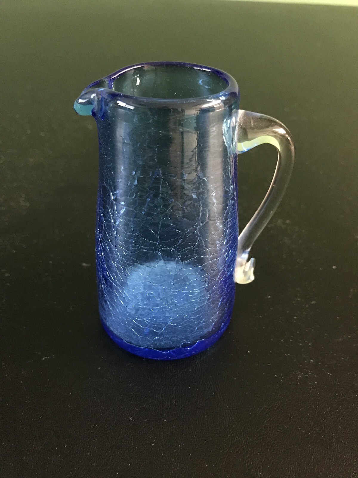 Vintage Bischoff Electric Blue Crackle Glass Hand Blown Cylinder Pitcher