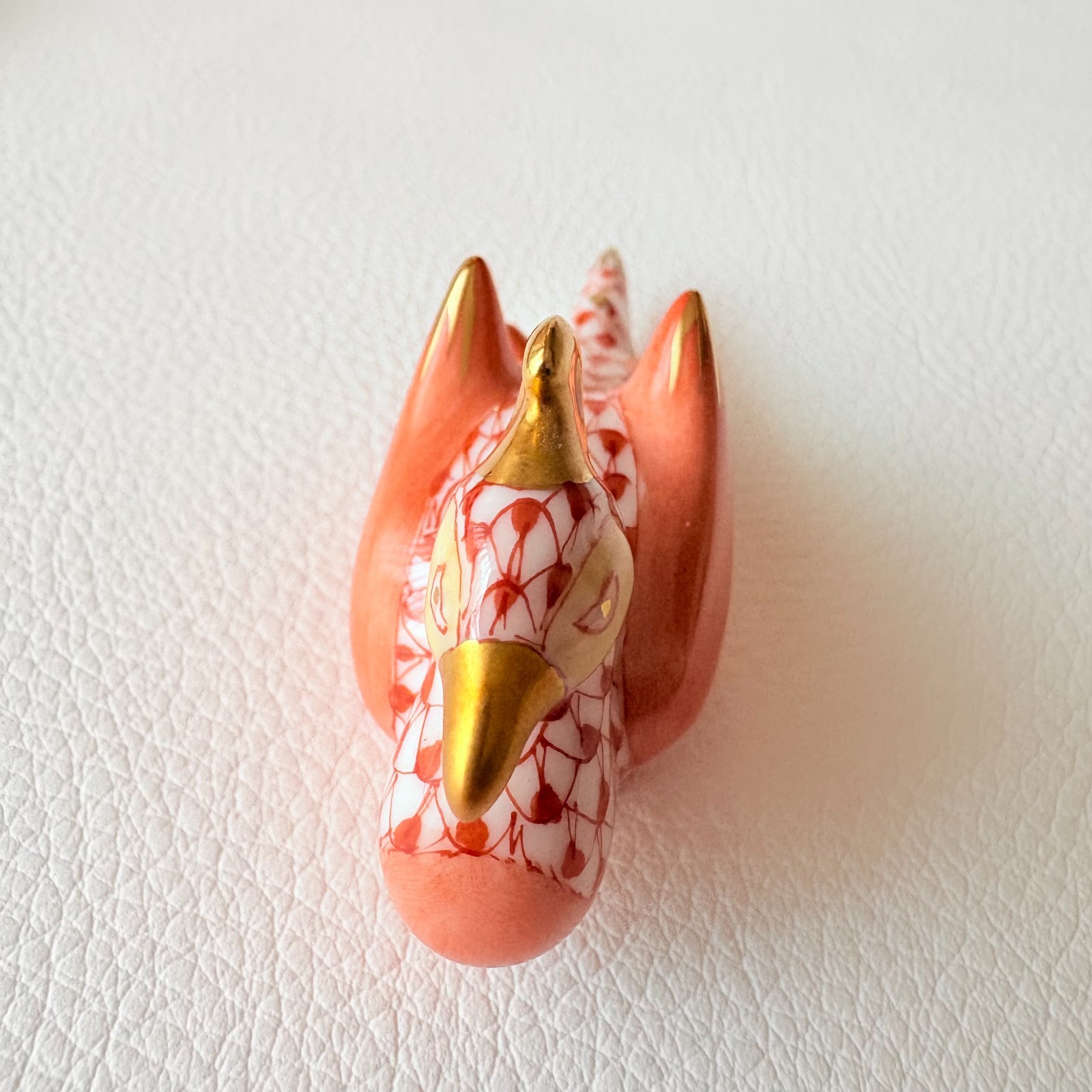 Herend Fishnet Figurine Lot of 4 Cat Bird Dragon Koi Fish Panther Gold w Stand