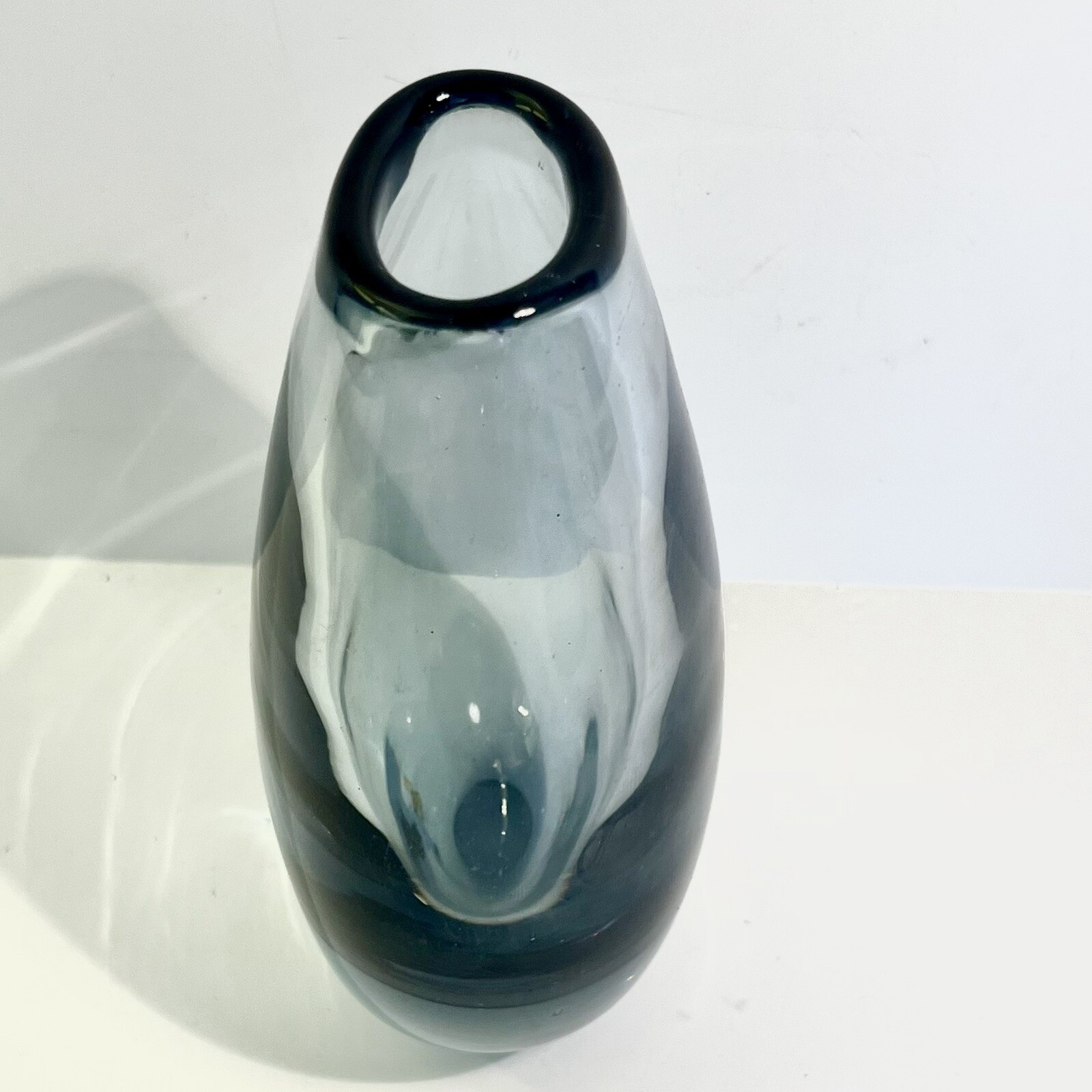 Kosta Glassworks Vase Hand Blown Glass Sweden Smoke Gray Vintage Decor Heavy