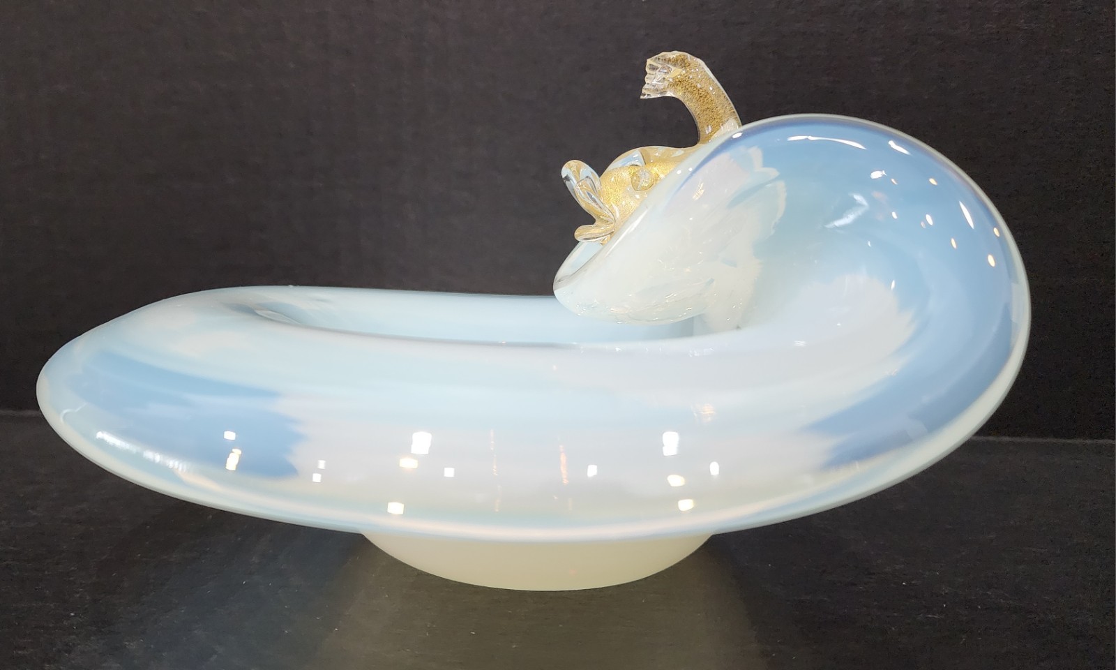 Mid 20th Century Murano Attributed Opalescent Glass Bowl Perchin Gold Fleck Fish