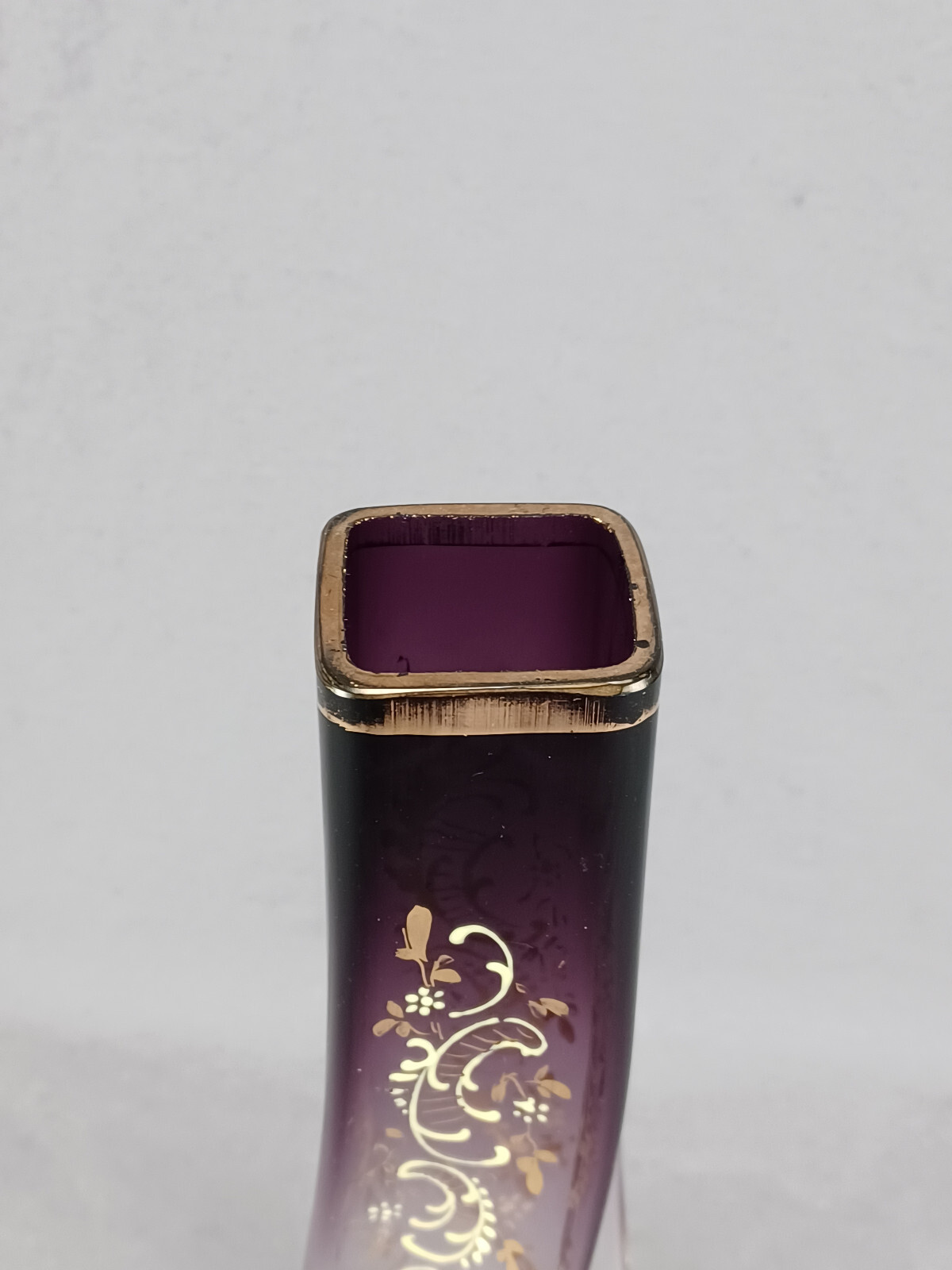 German Schliersee Yellow & Gold Floral Scrollwork Purple Clear Glass Twist Vase
