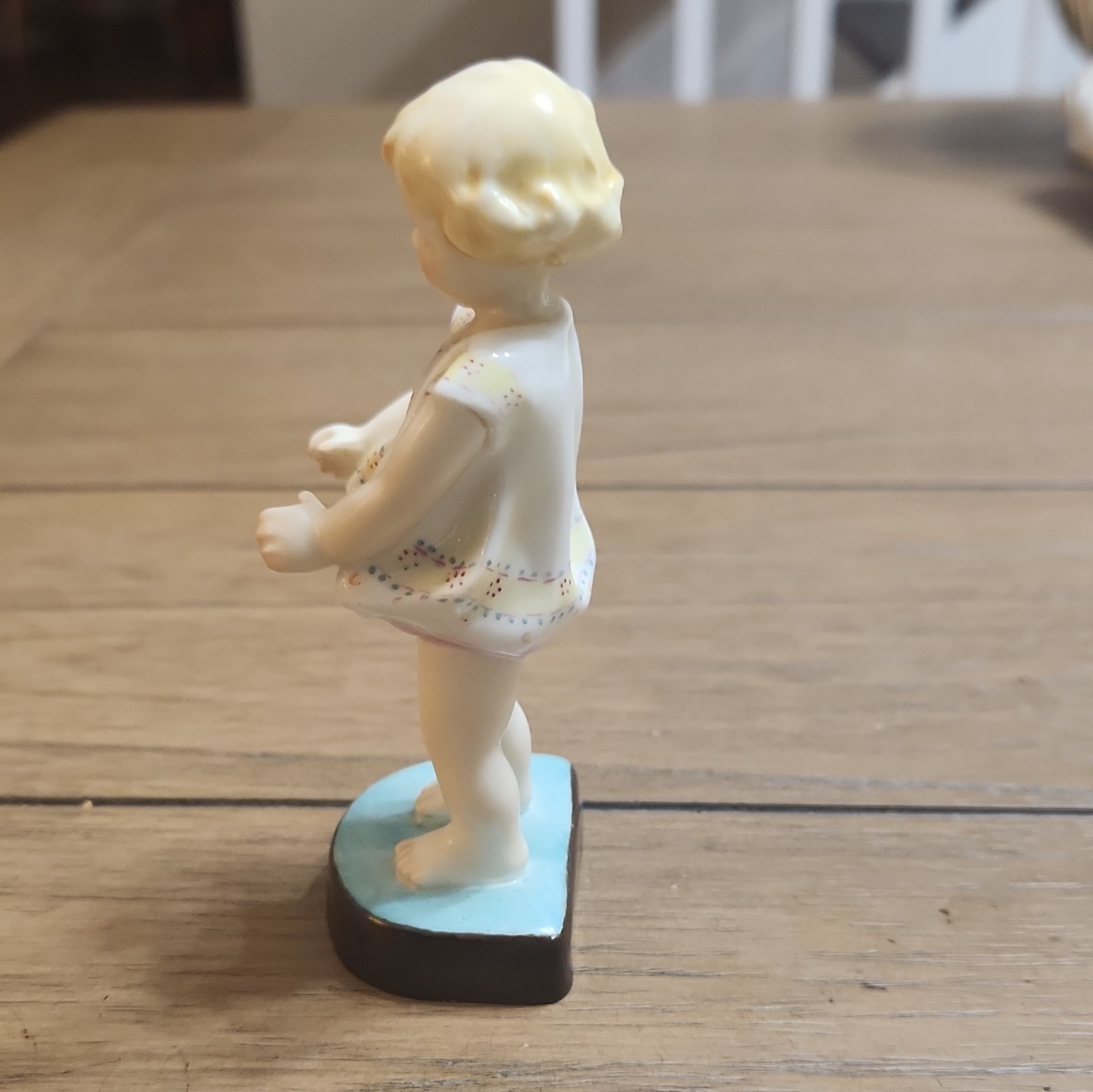 Royal Worcester Joan Bone China Girl Figurine White Blue Brown Yellow England