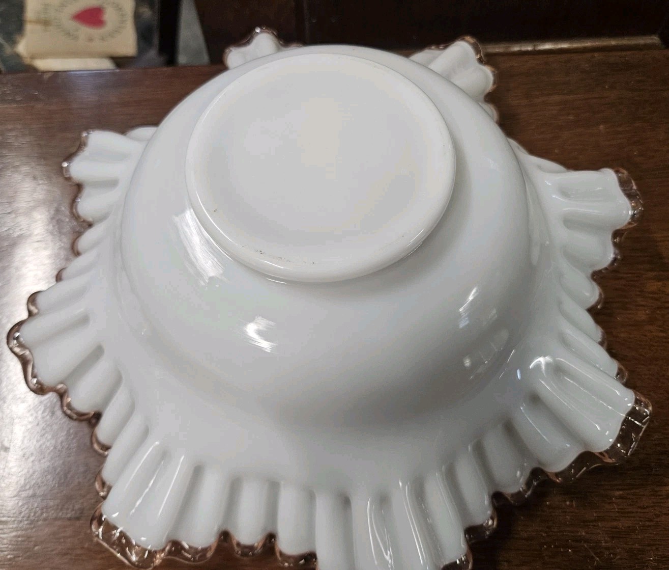 Vintage Victorian Bride’s White Basket Bowl With Ruffled Pink/Cranberry Edge