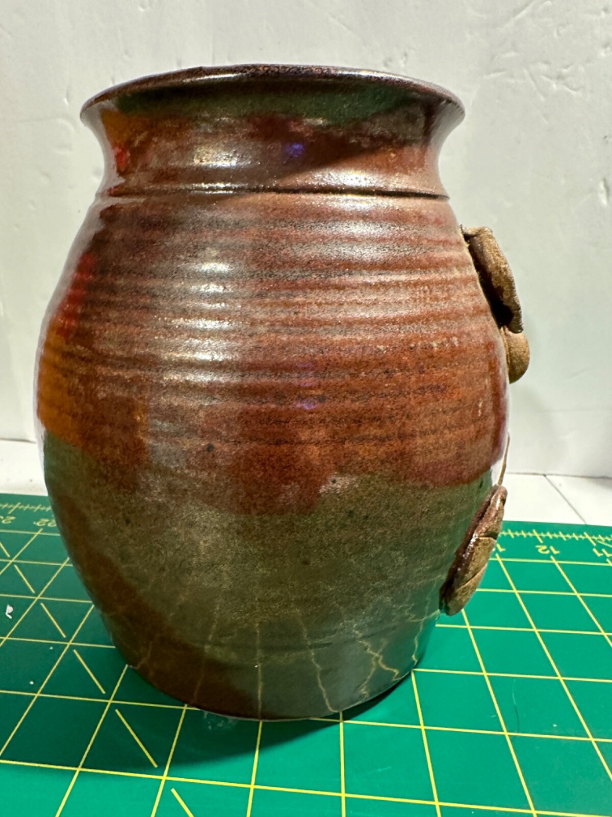 VTG Unique Large Art Pottery Vase W/Applied 3D Bunny Rabbit Glazed/Signed READ
