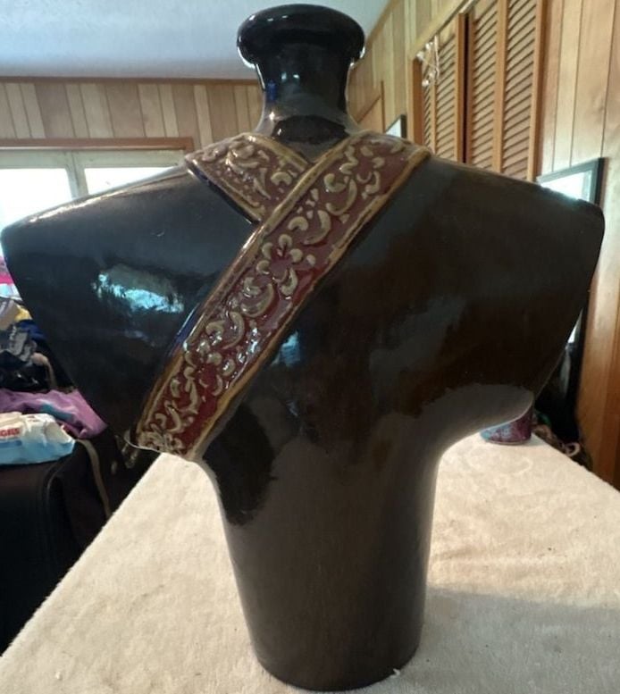 Vintage Ceramic Abstract Bust Vase Dark Brown Glaze
