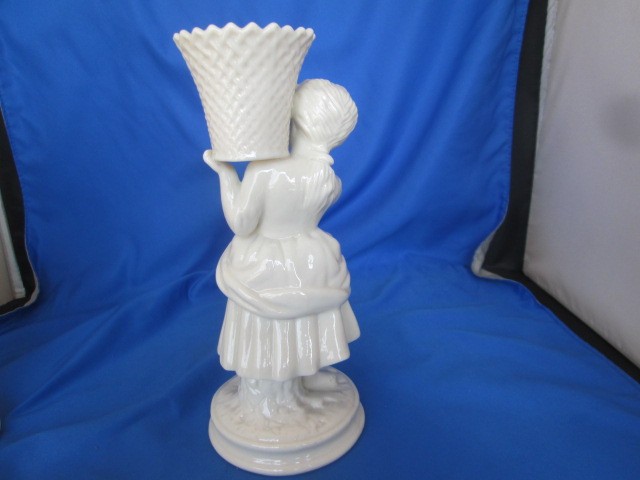 Belleek Victorian Boy and Girl Basket Candle Holders Ireland 6th & 7th Mark Vtg