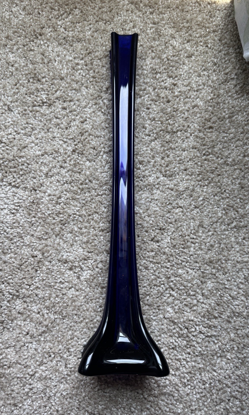 Tall Cobalt Blue Blown Glass Vase, 16” Soviet Art Glass, 1980s