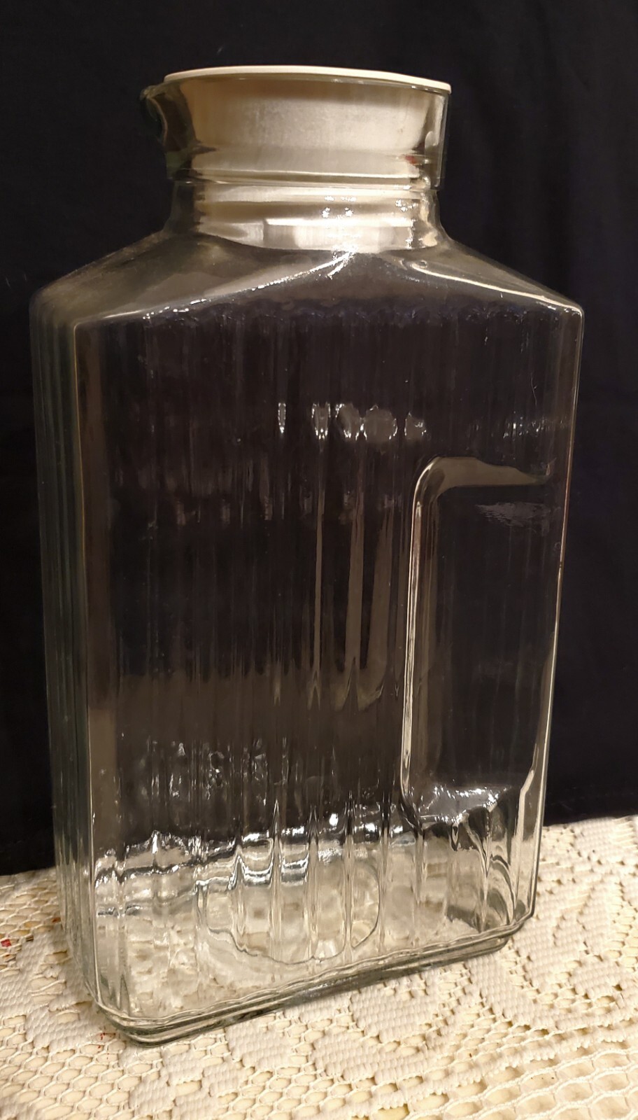 Anchor Hocking Refrigerator Bottle Glass Juice Ribbed Jug Pitcher 2 Qt Vintage