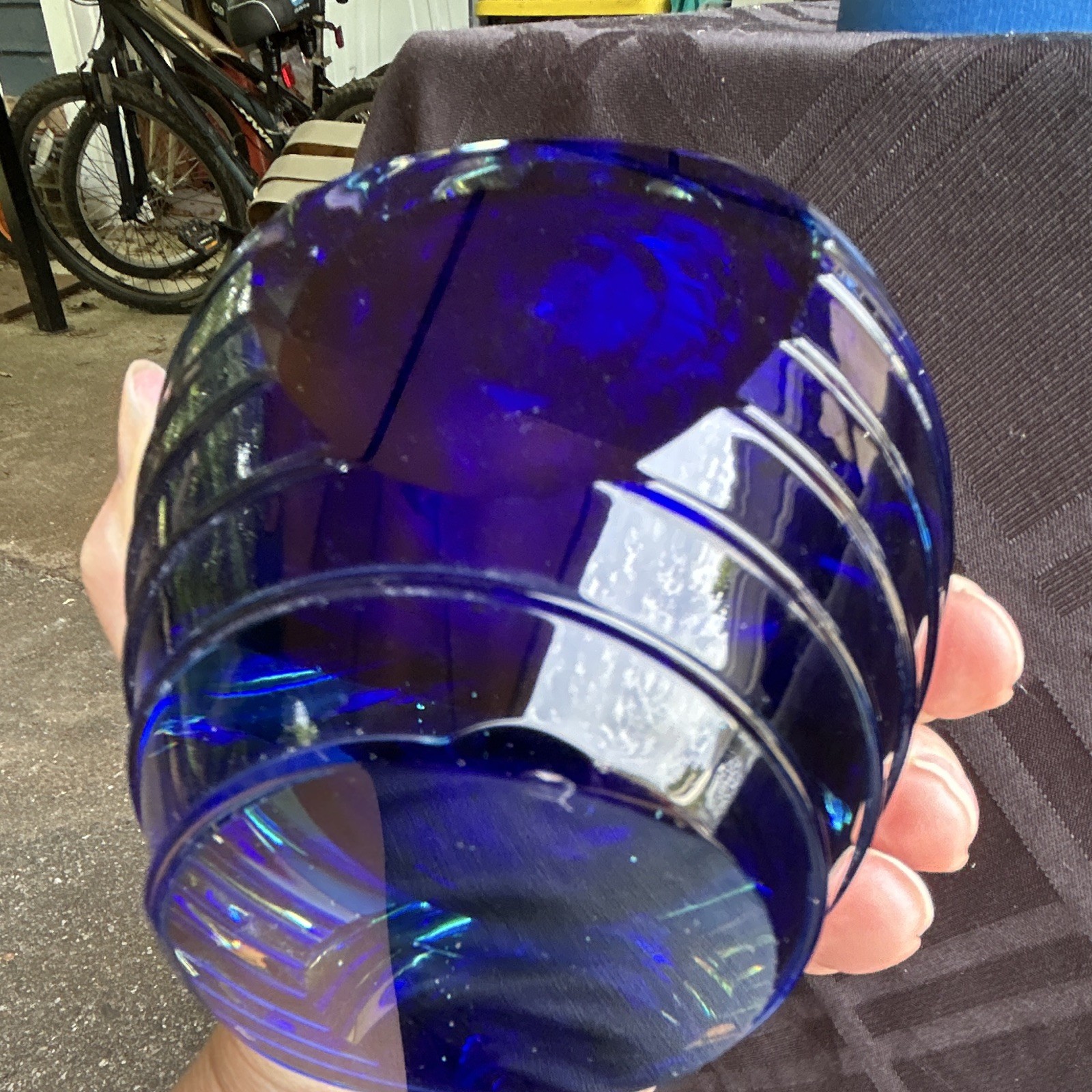 Blue & Clear Art Glass Vase, Rounded Bulbous Form Decorative Glass Design
