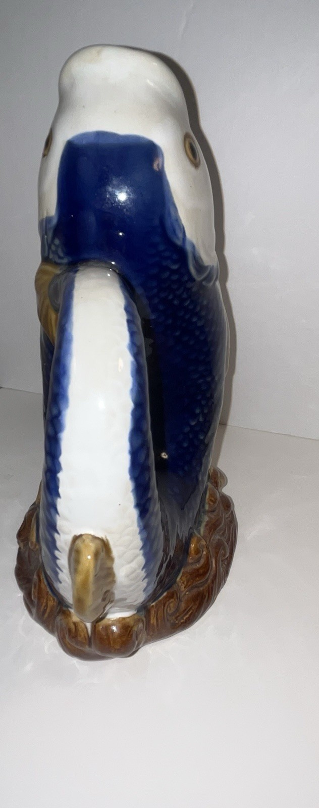 Mid Century Majolica-style Carp Koi Pitcher Or Vase Vintage Mediterranean