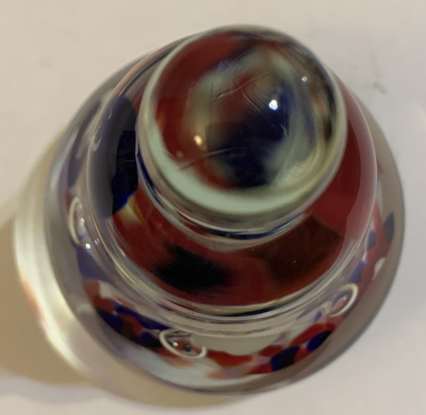 Joe Rice 2004 Glass Paperweight Liberty Bell Red White Blue Floral VTG 4”