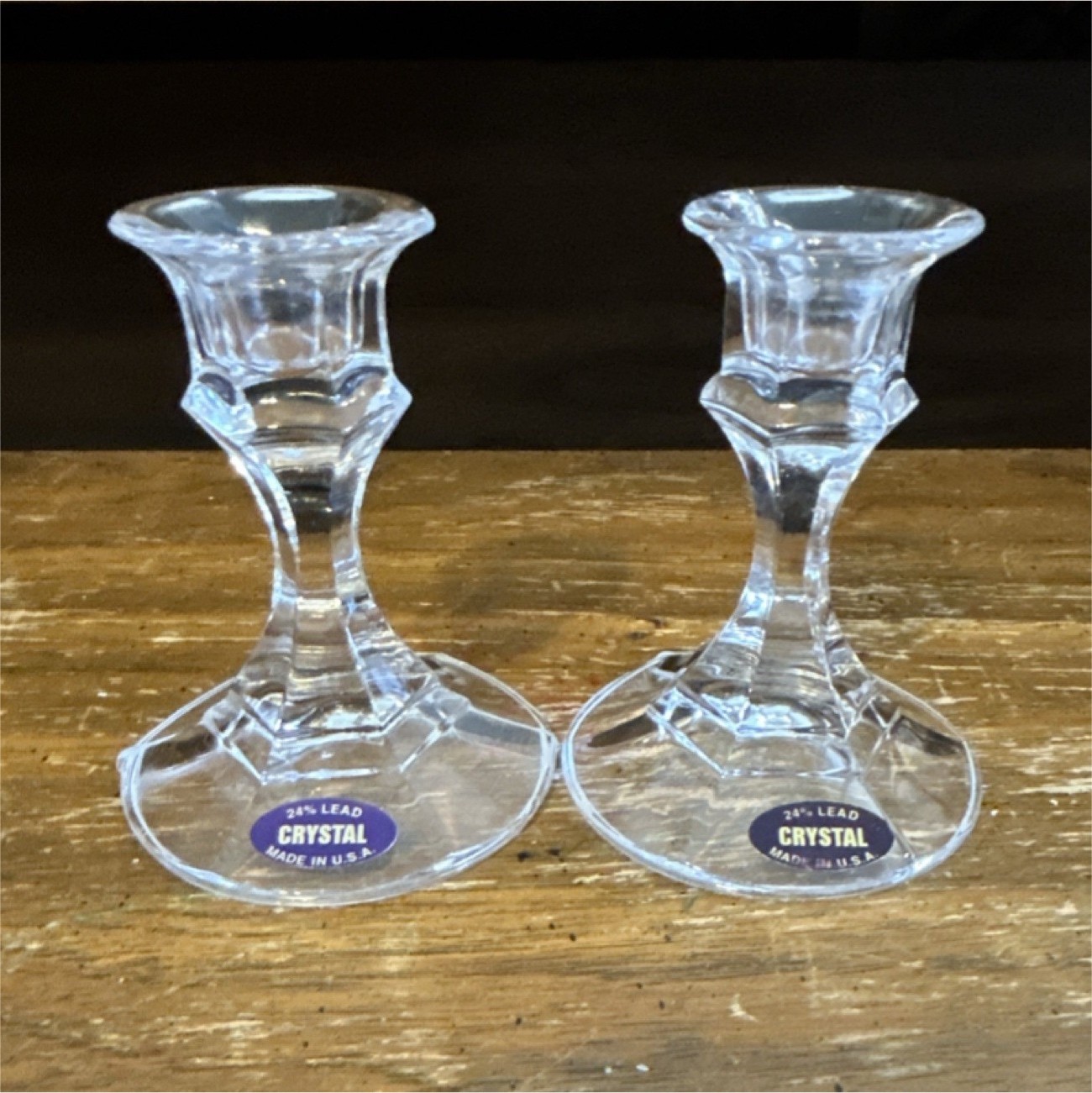 Pair of Clear Crystal Candlesticks Decorative Glossy Holders for Taper Candles