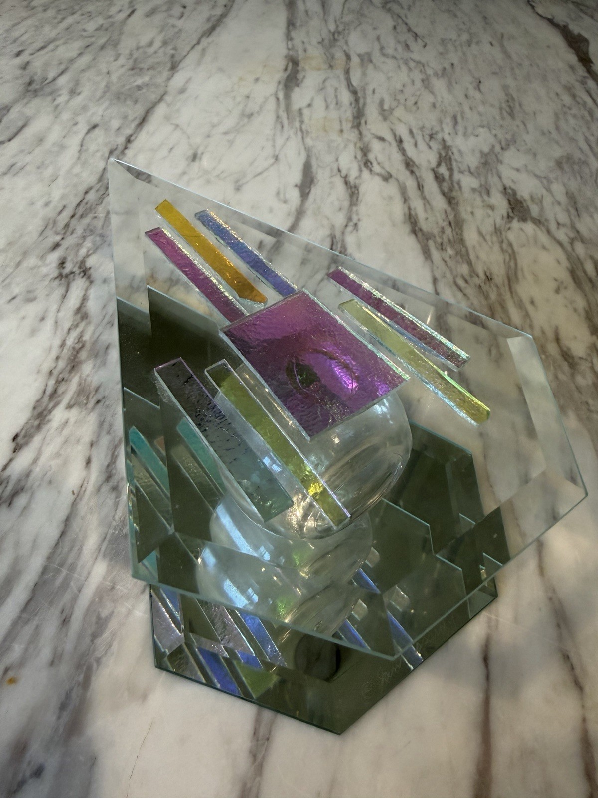 Postmodern Art Glass Sculptural Votive Holder Signed 1997 Memphis Style