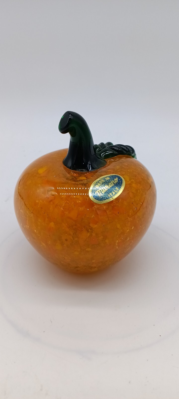 vintage Murano pumpkin orange and yellow art glass paperweight