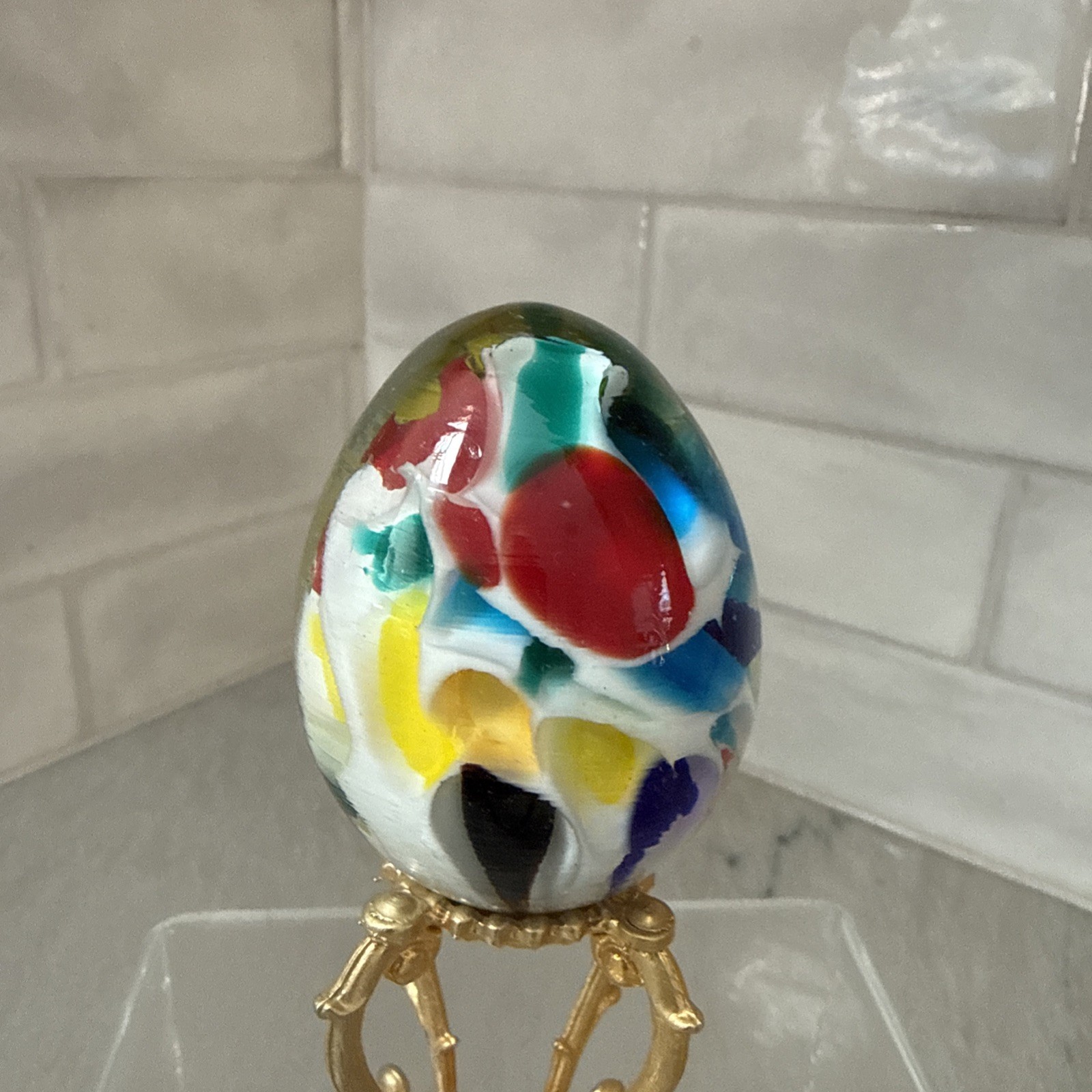 Vintage Venetian Art Glass Hand Blown Egg Paperweight Made in Italy Easter Egg