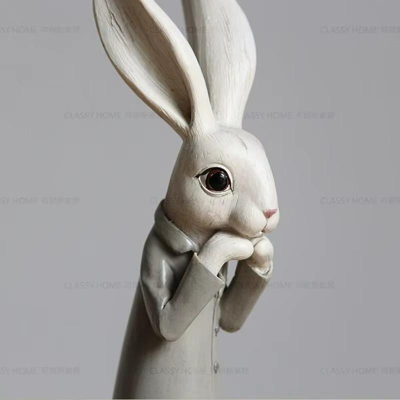 Retro Hand Painted Easter Bunny Couple Rabbits Home Decor Ornament USA Style