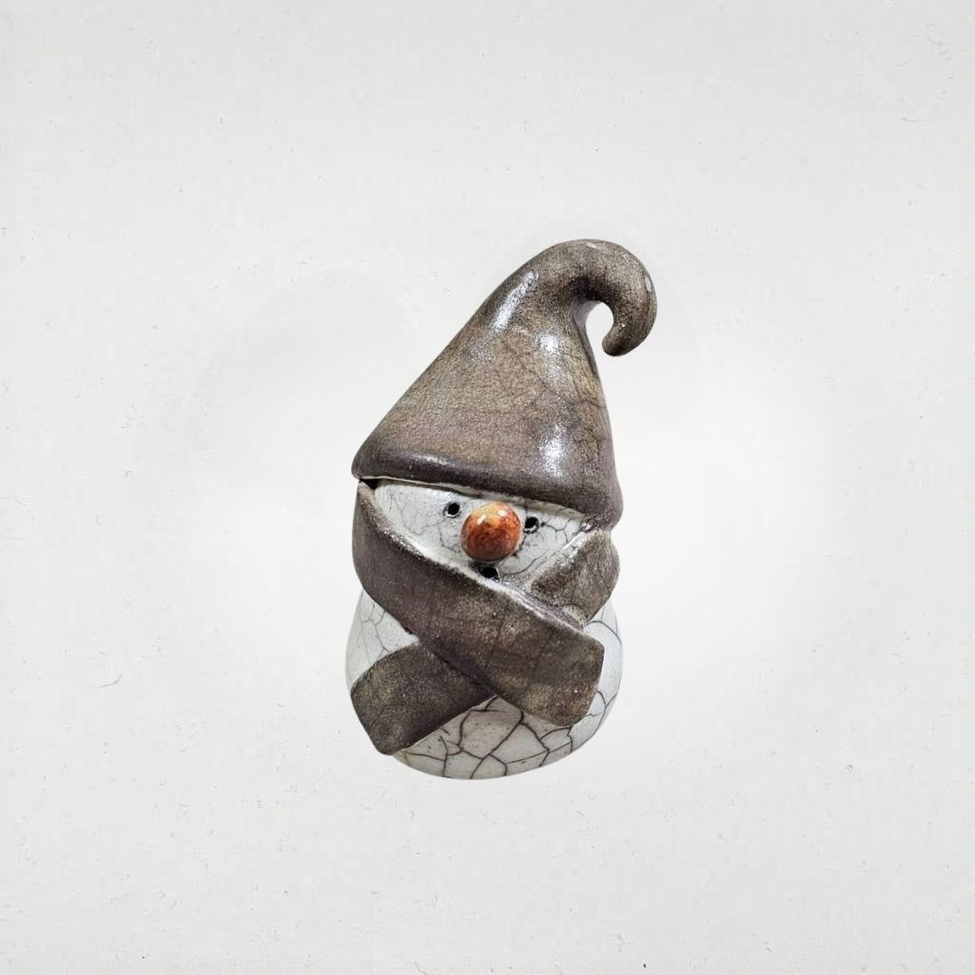 Vintage Studio Art Pottery Crackle Glaze Snowman Figurine Artist Signed Christma