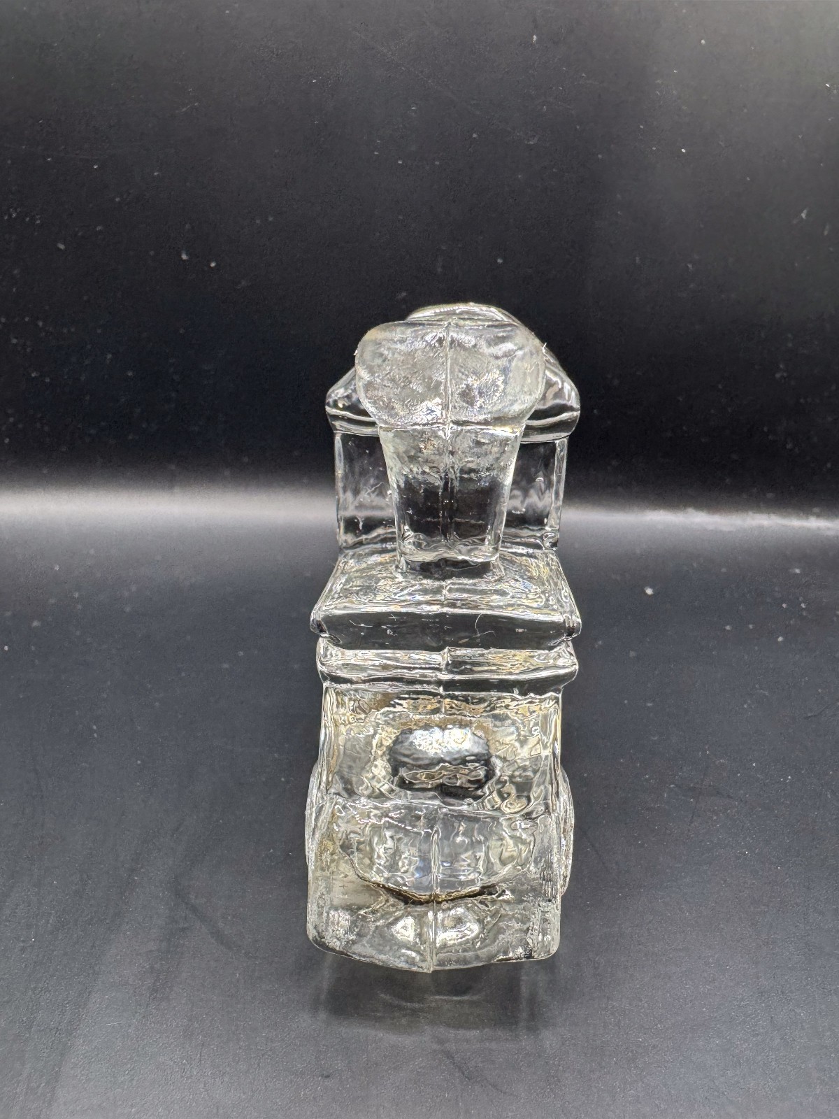 Vintage Clear Pressed Glass Train Locomotive Candle Holder Toothpick Holder