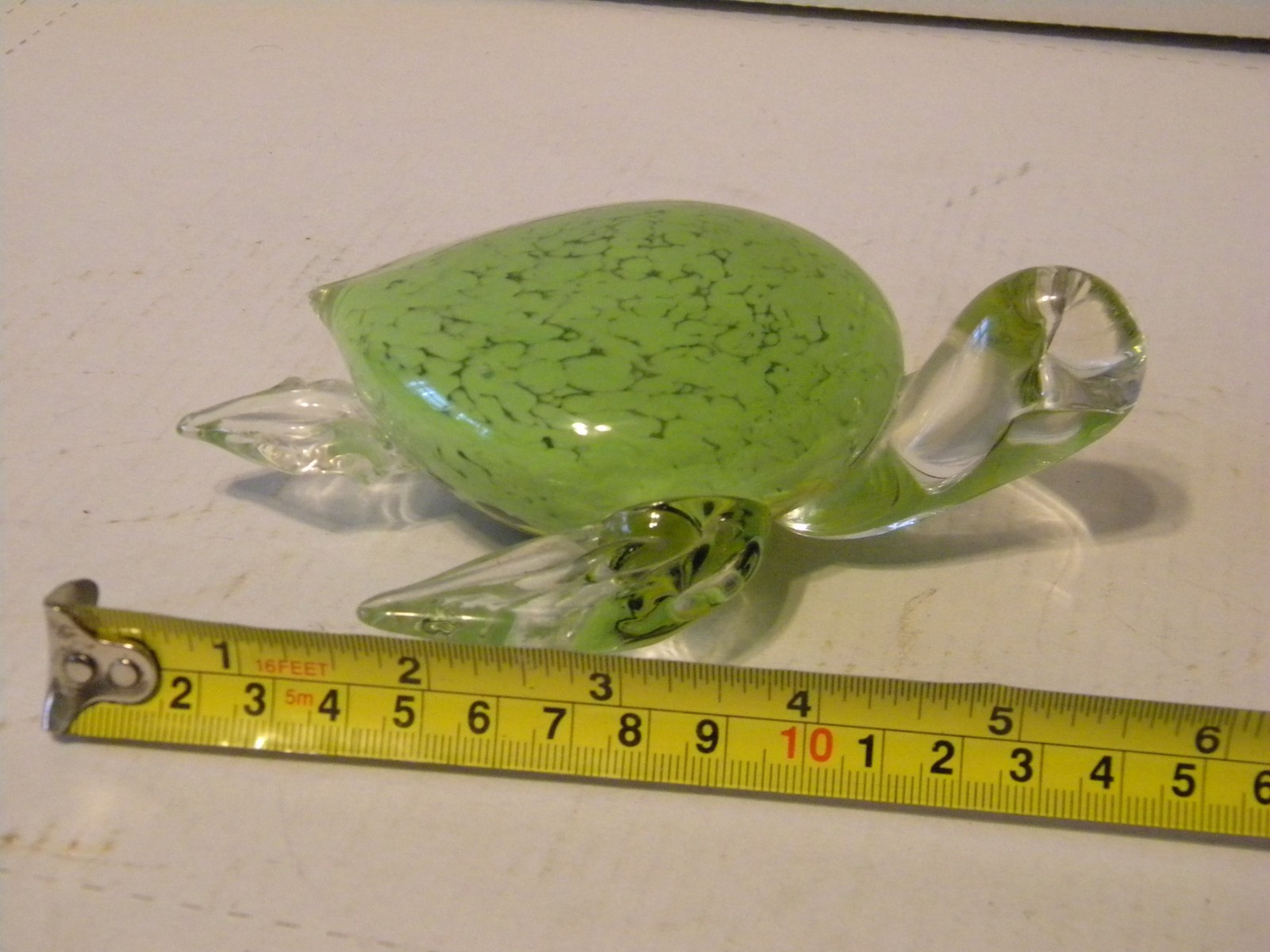 Vintage Fifth Ave Crystal Heavy Art Green Sea Turtle Paperweight
