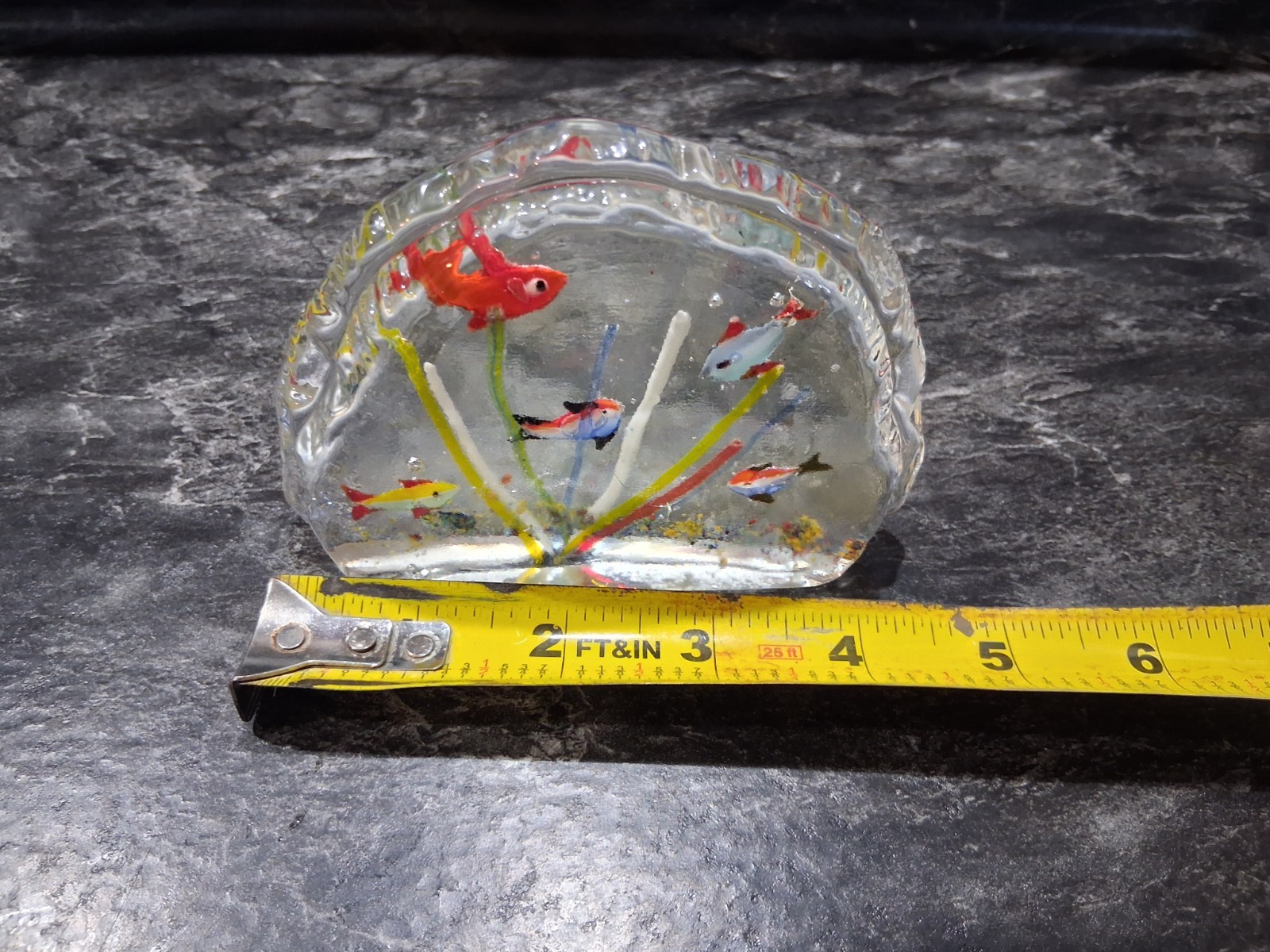 Retro Art Glass Fish Aquarium Scene Paperweight Murano Style Frutiger Aero