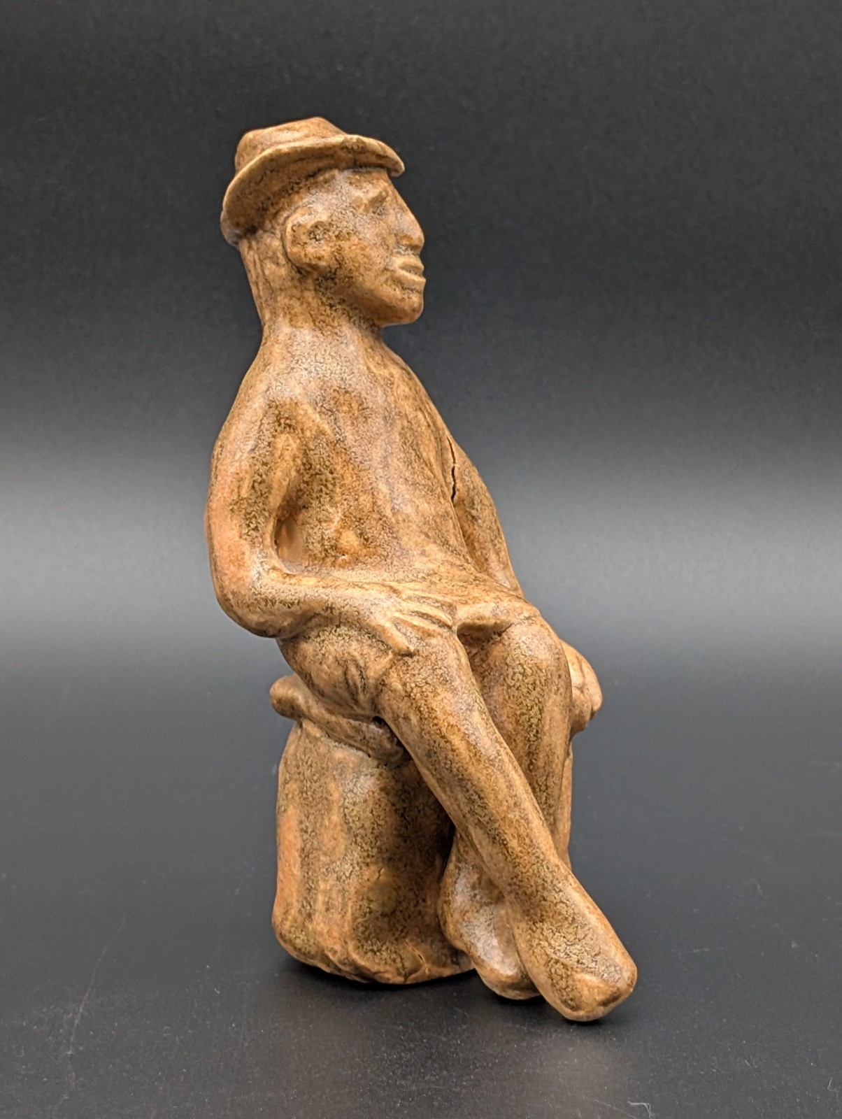 Southern Folk Art Pottery Man Sitting Primitive Outsider Figural Sculpture NC SC