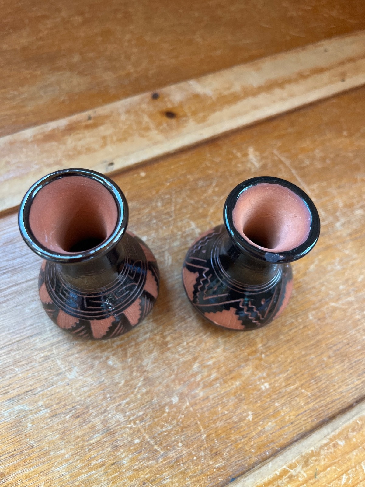 Vintage Lot of Small Artist Navajo Signed Black w Incised Geometric Southwest