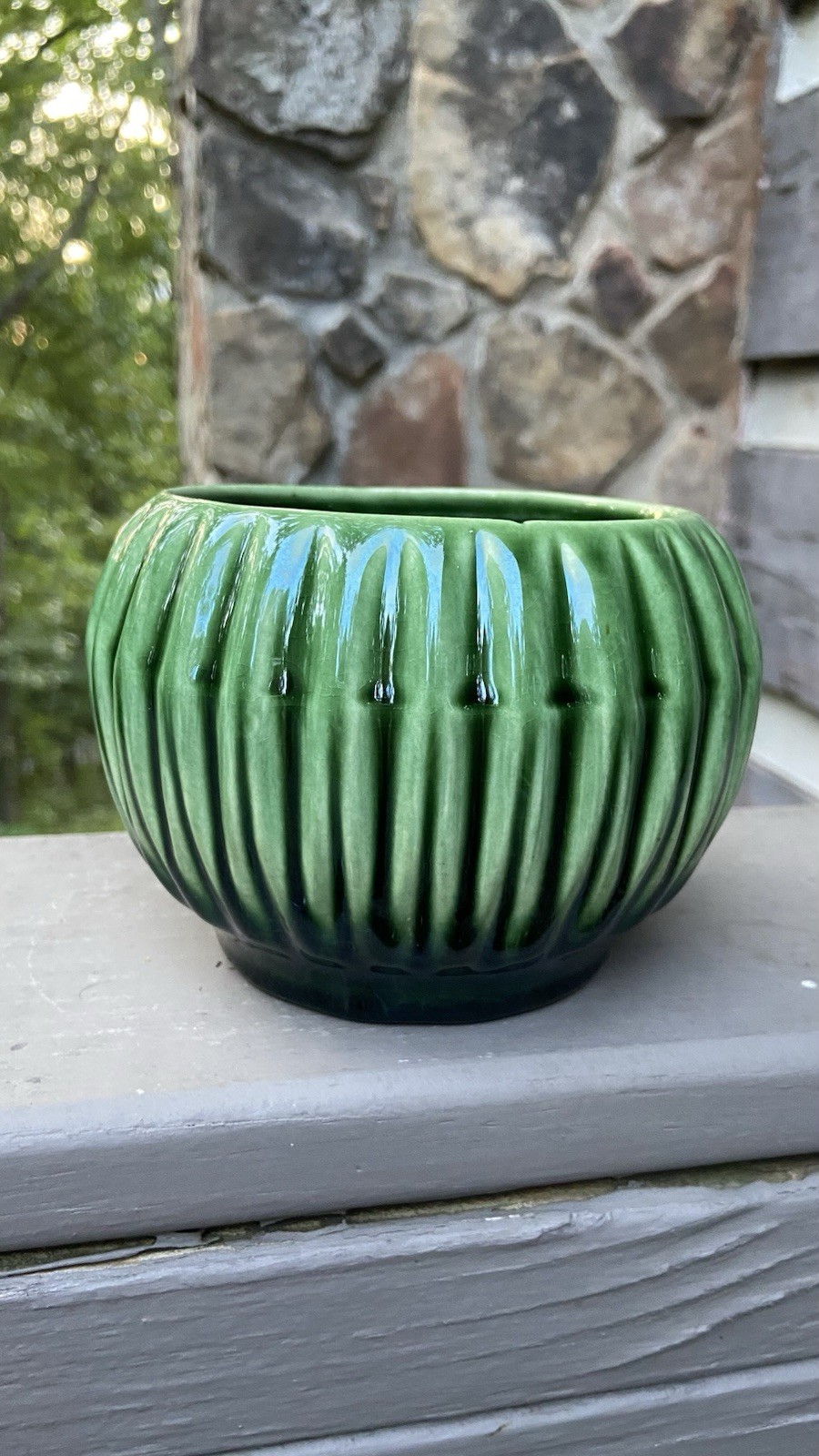 Vintage McCoy Pottery Planter Green Drip Glaze Ribbed Melon Shape MCM 3.75X5.25